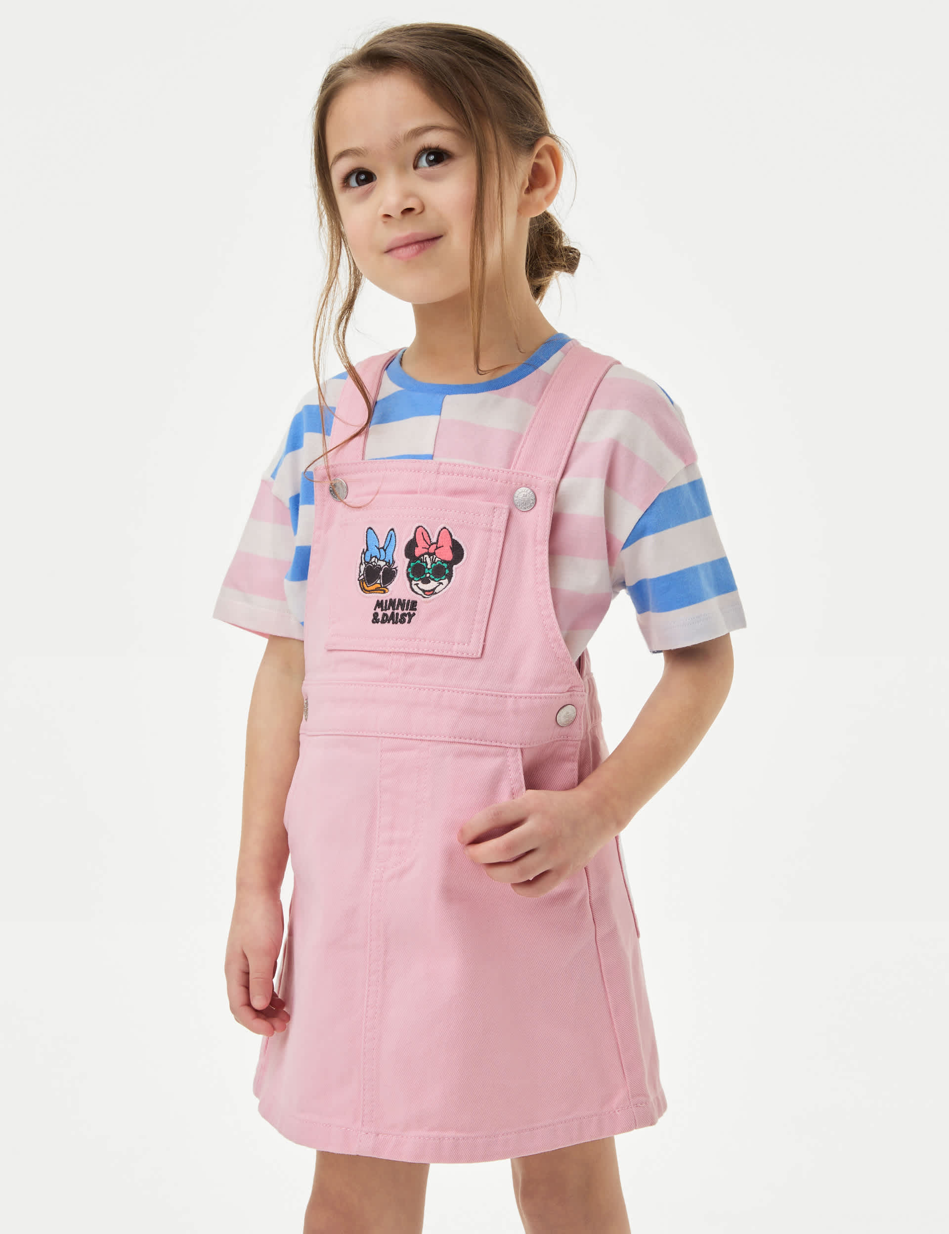 M&S Girls Cotton Rich Minnie Mouse Pinafore Outfit (2-8 Yrs) - 4-5 Y - Pink, Pink