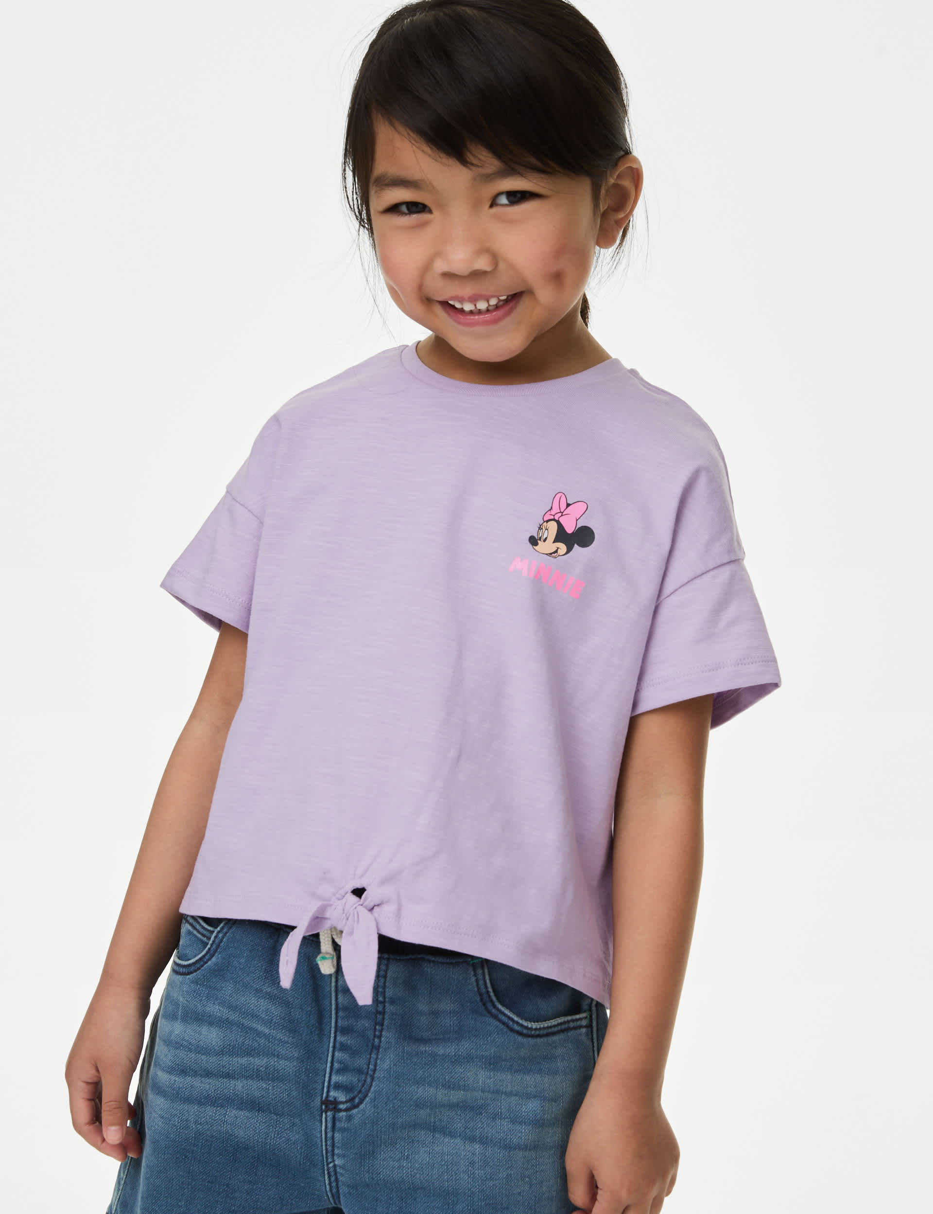 M&S Girls Pure Cotton Minnie Mouse T-Shirt (2-8 Yrs) - 4-5 Y - Lilac, Lilac