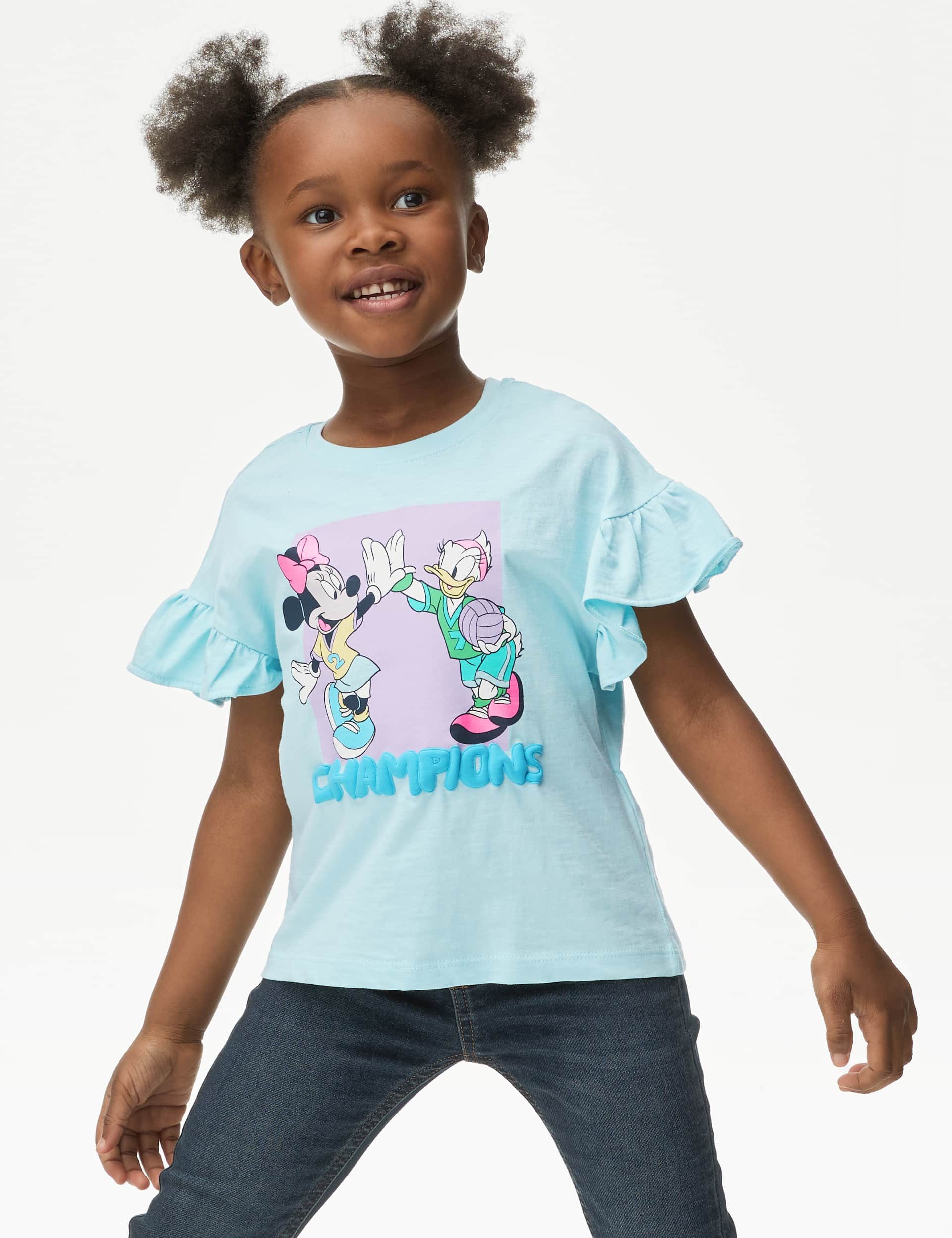 M&S Girls Pure Cotton Minnie Mouse T-Shirt (2-8 Yrs) - 4-5 Y - Blue, Blue