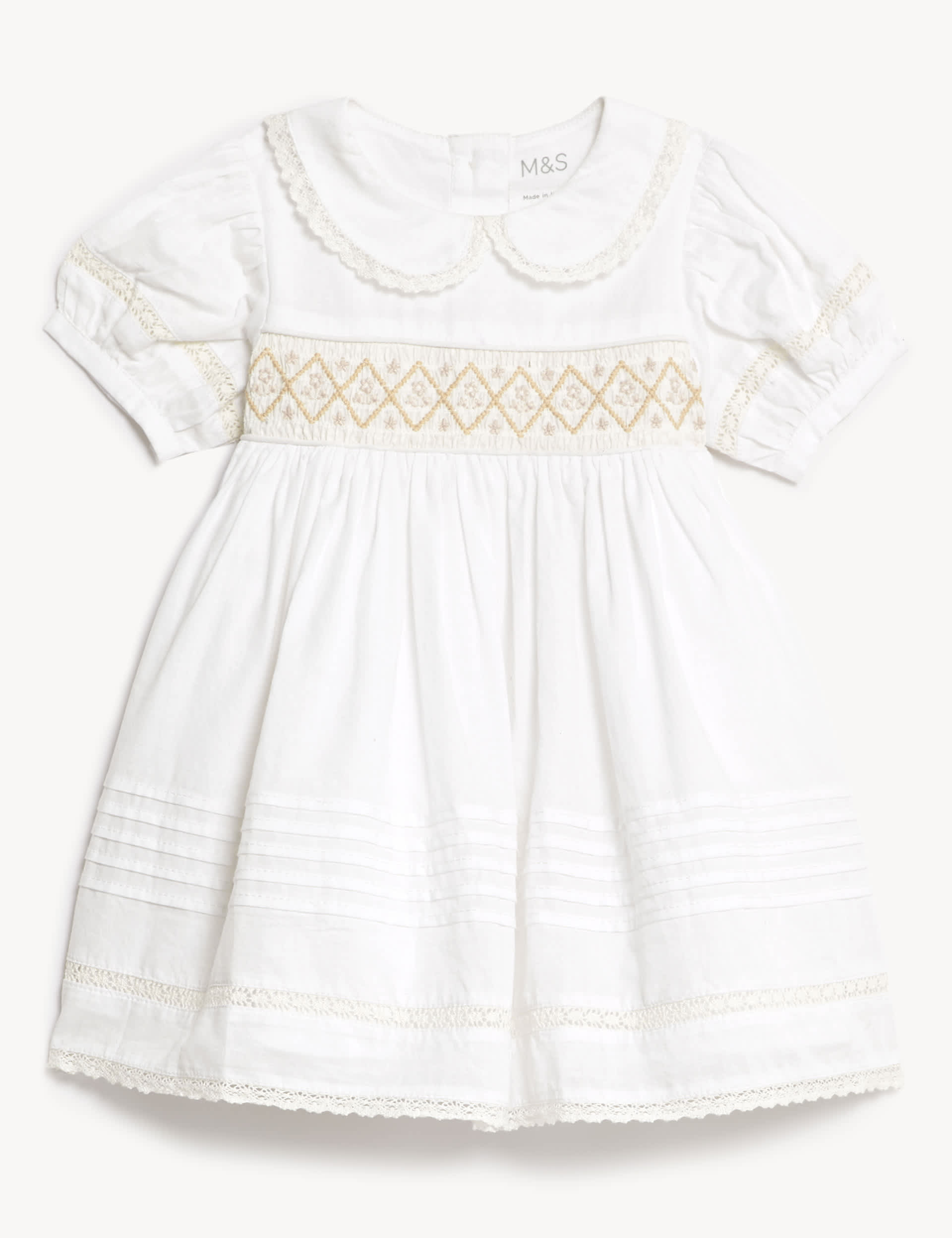 M&S Girls Pure Cotton Christening Dress (7lbs-1 Yrs) - 0-3 M - Ivory, Ivory