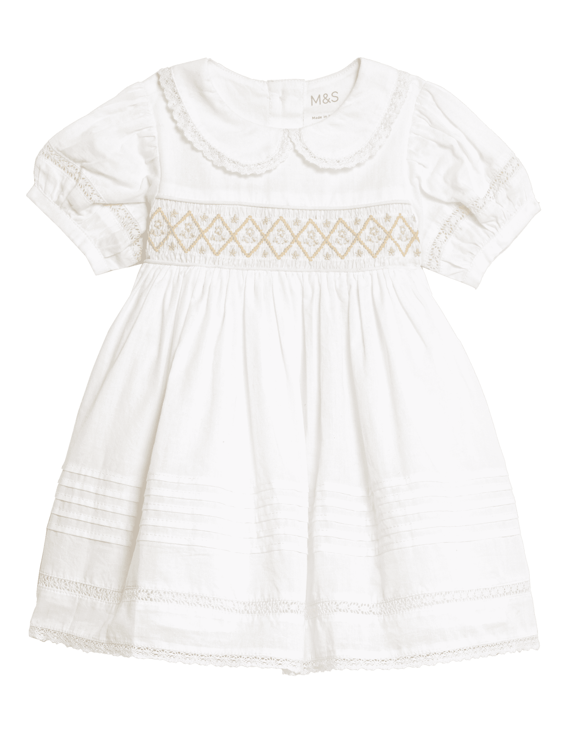 M&S Collection Girls Pure Cotton Christening Dress (7lbs-1 Yrs) - 0-3 M - Ivory, Ivory