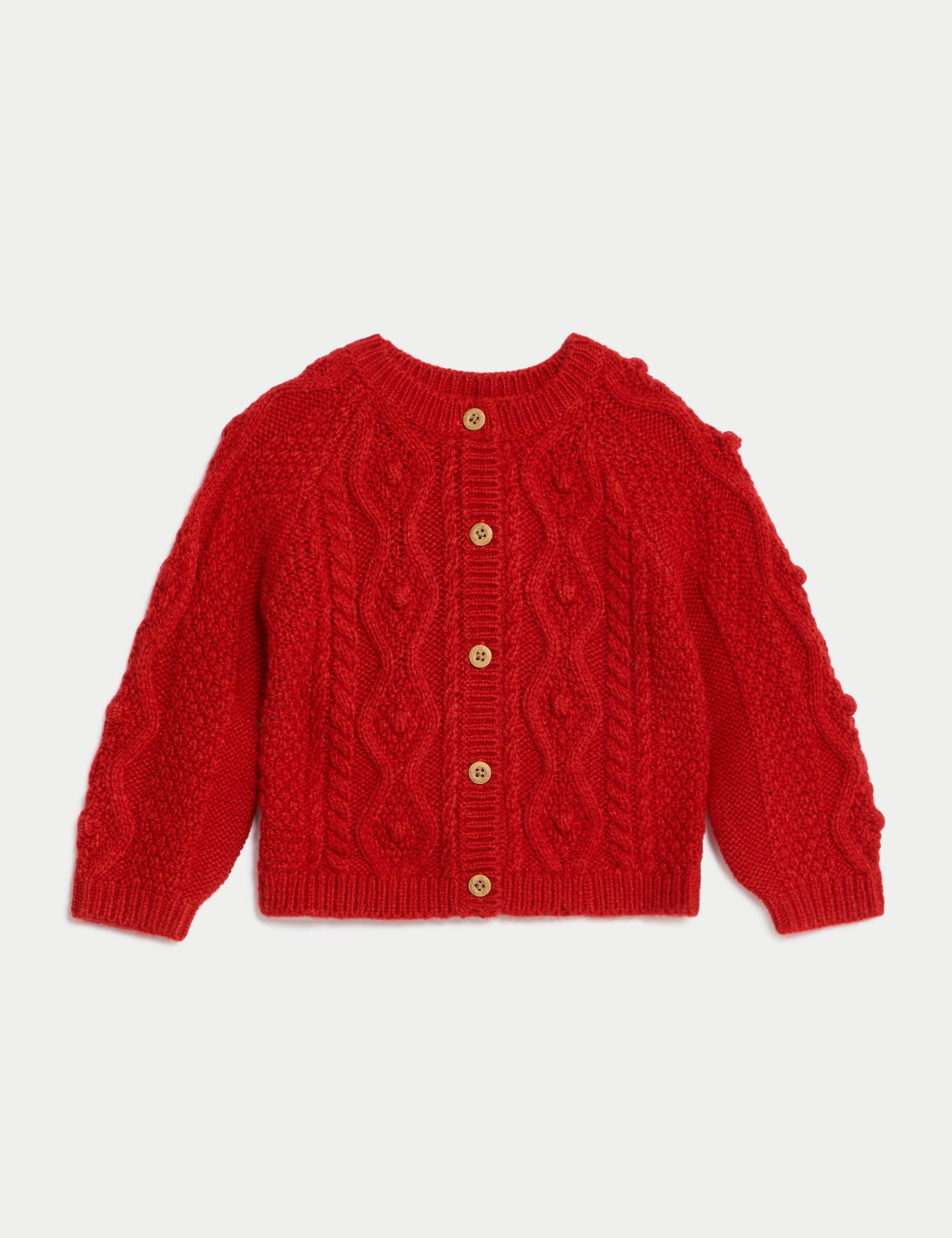 M&S Girls Cable Knit Cardigan (0-8 Yrs) - 12-18 - Red, Red