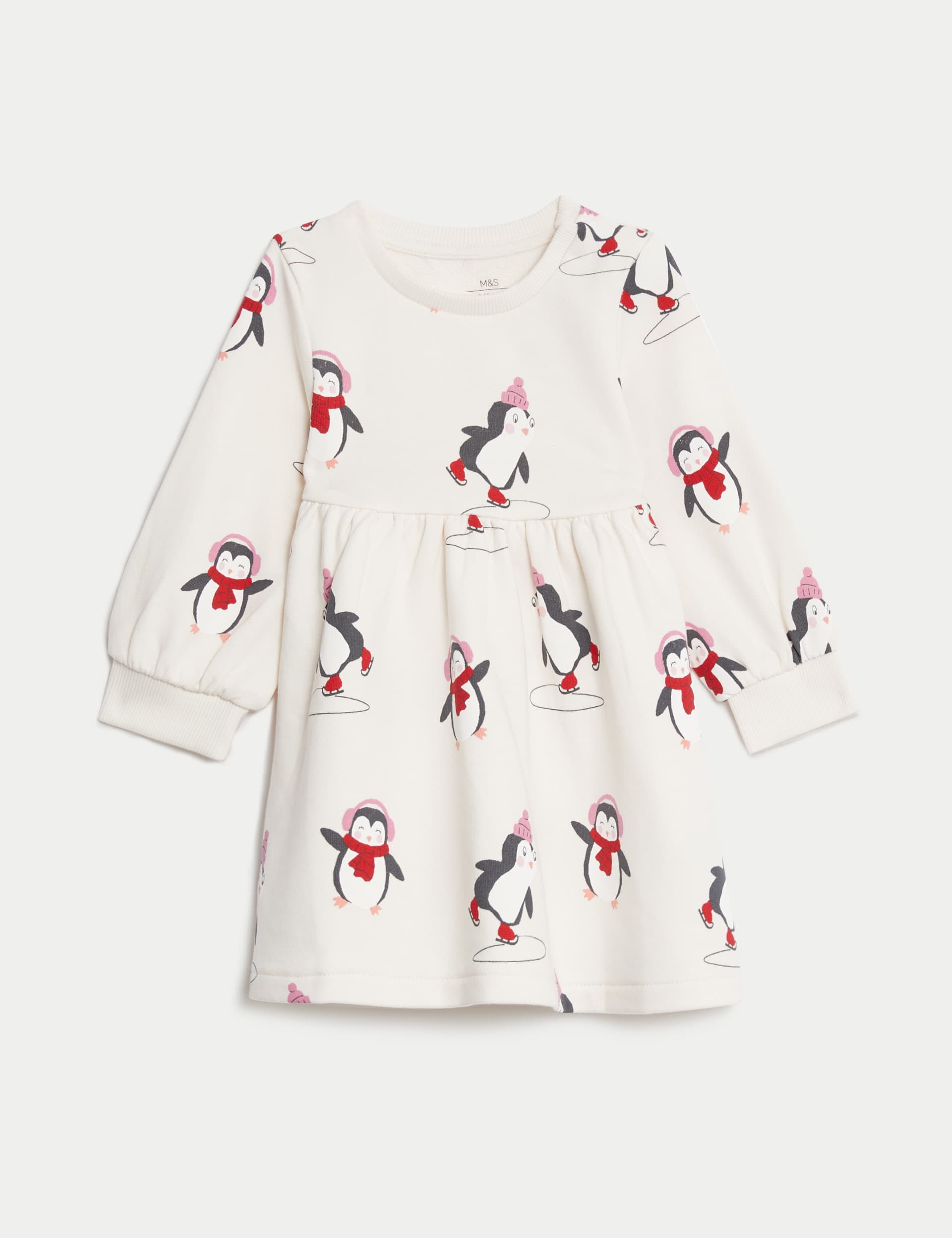 M&S Girls Cotton Rich Penguin Dress (0-3 Yrs) - 12-18 - Cream, Cream