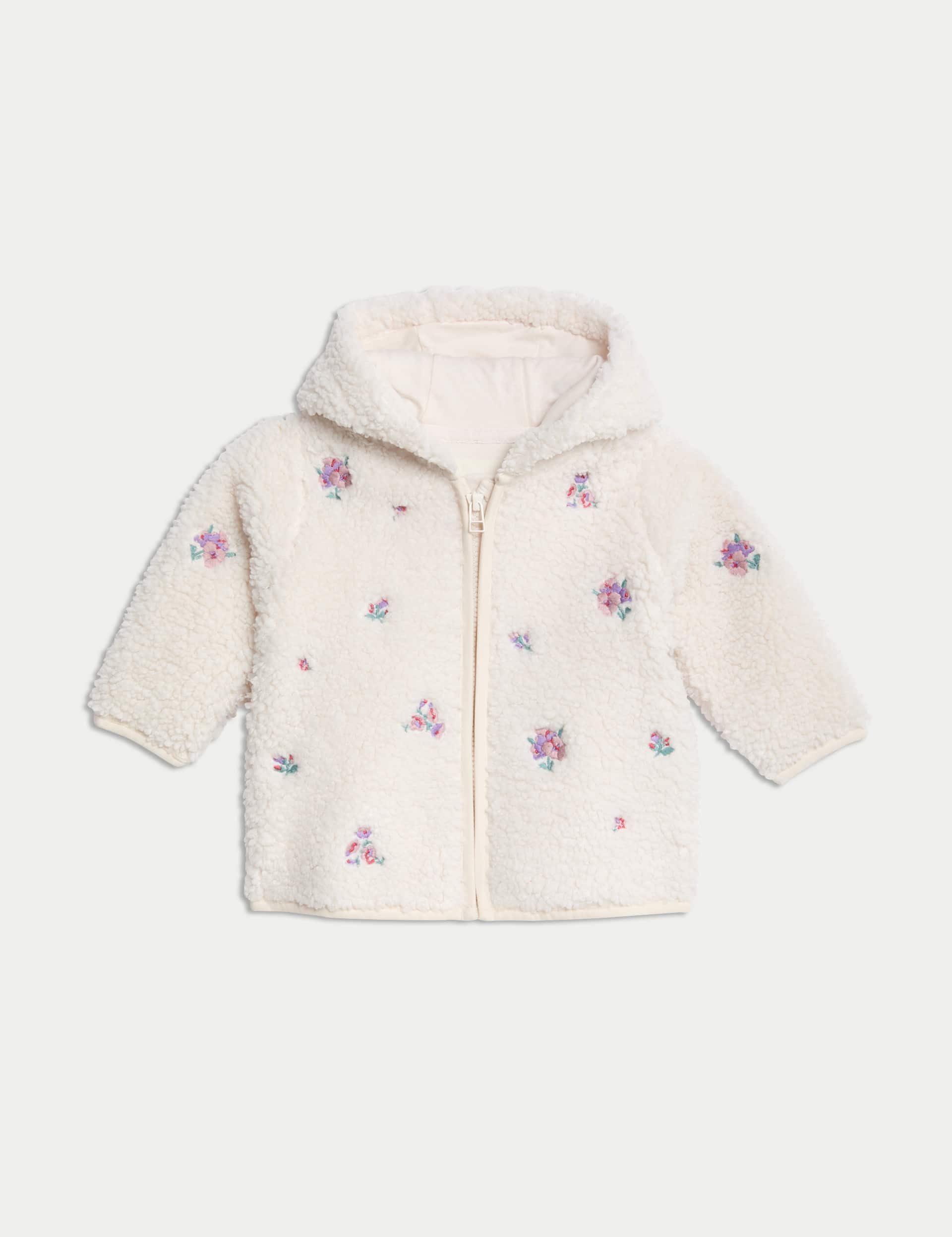 M&S Girls Borg Floral Jacket (0-3 Yrs) - 2-3Y - Cream Mix, Cream Mix