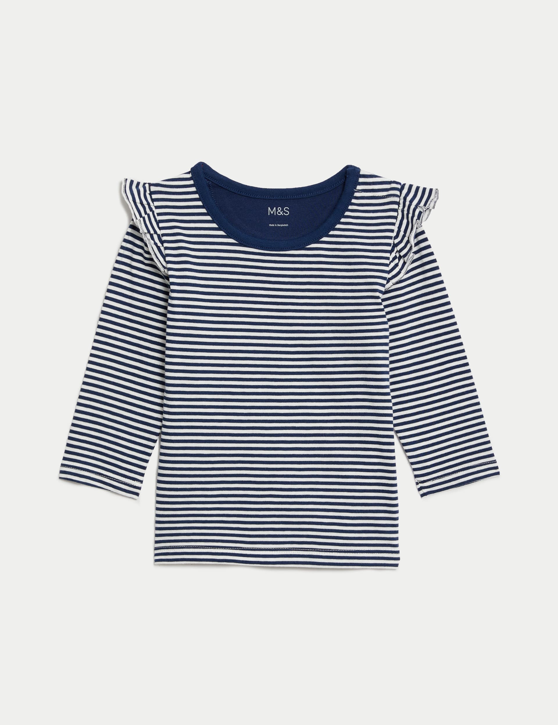 M&S Collection Girls 5pk Pure Cotton Striped & Plain Tops (0-3 Yrs) - 18-24 - Multi, Multi