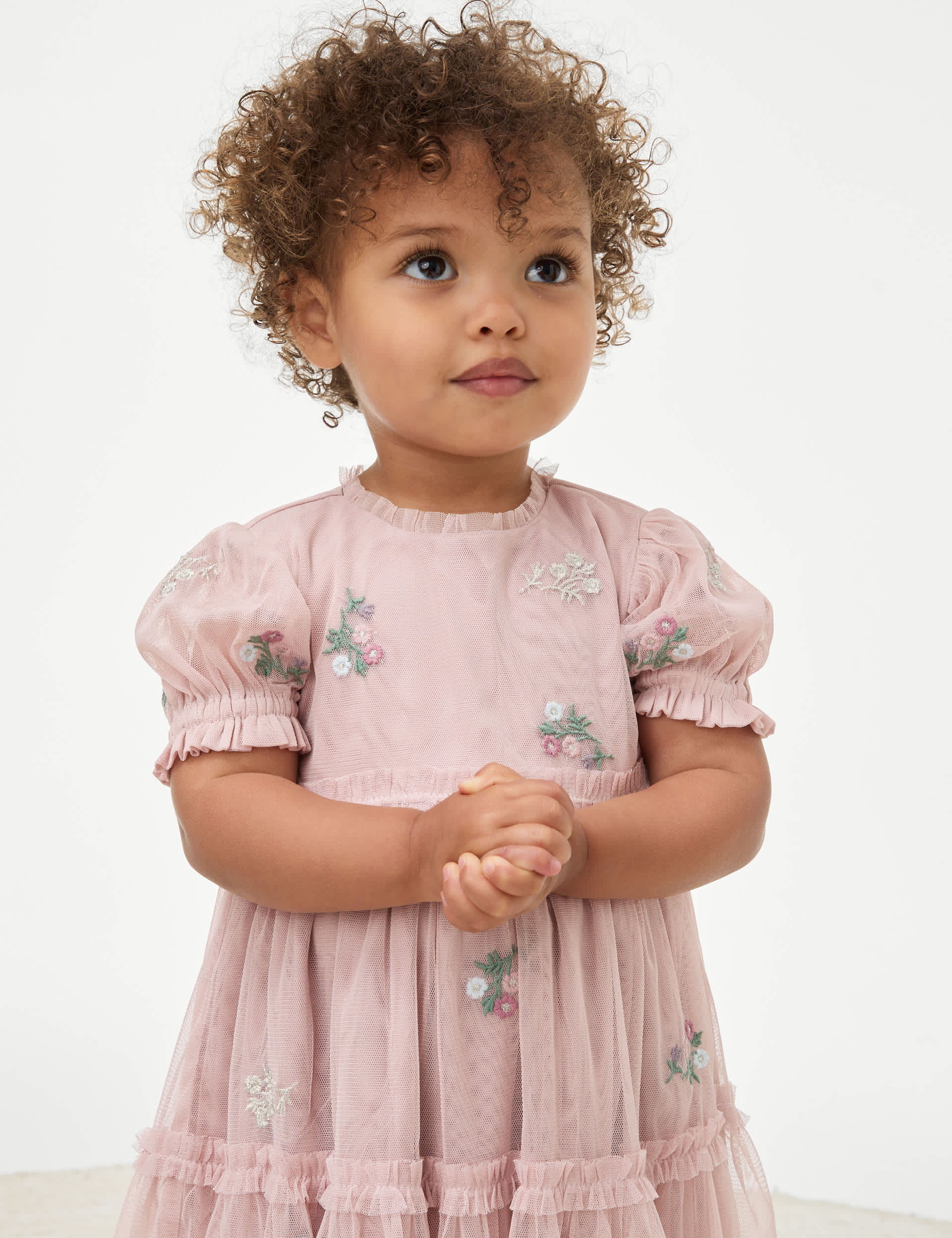 M&S Girls Floral Embroidered Tulle Dress (0-36 Mths) - 12-18 - Pink, Mint,Pink