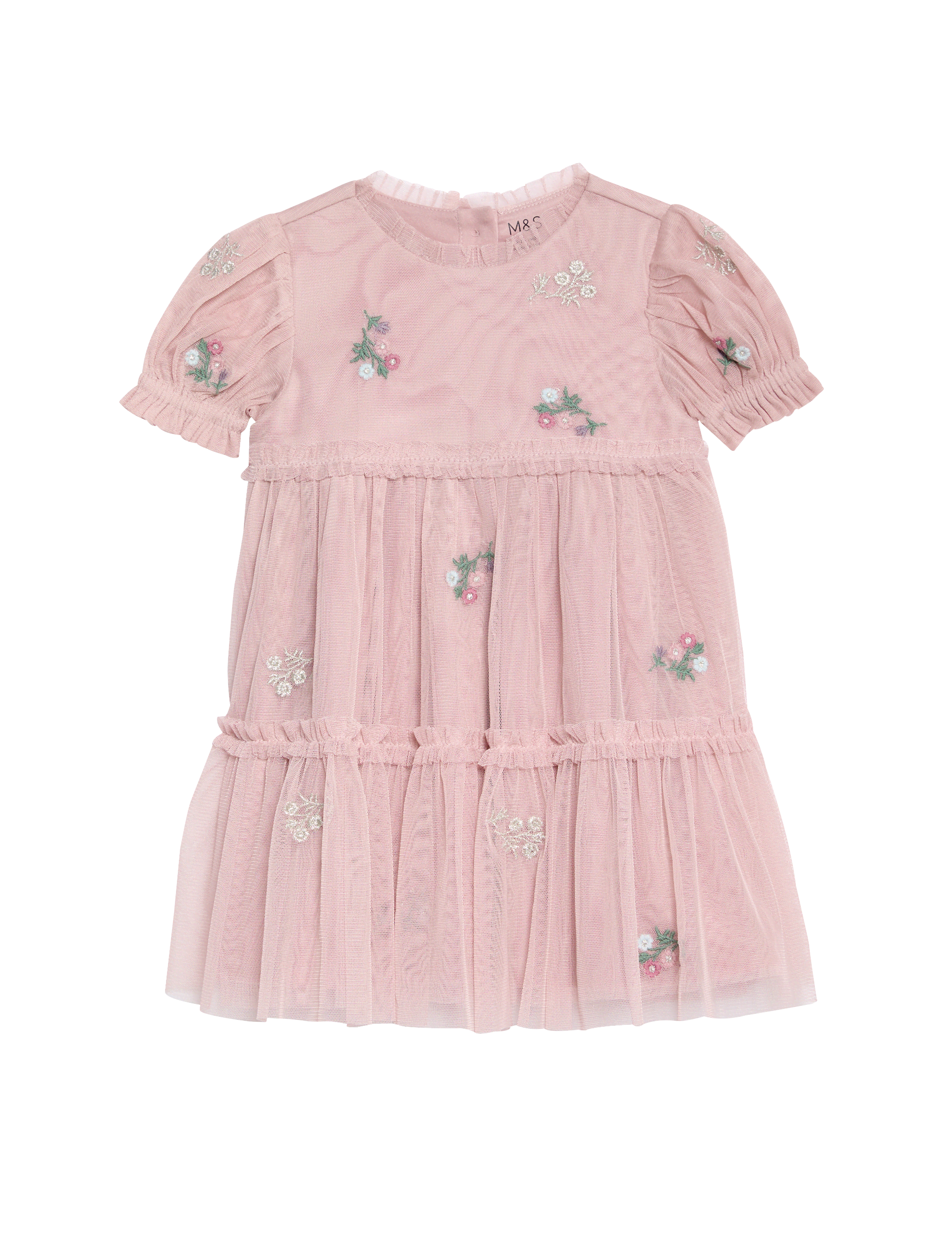 M&S Collection Girls Floral Embroidered Tulle Dress (0-36 Mths) - 3-6 M - Pink, Mint,Pink