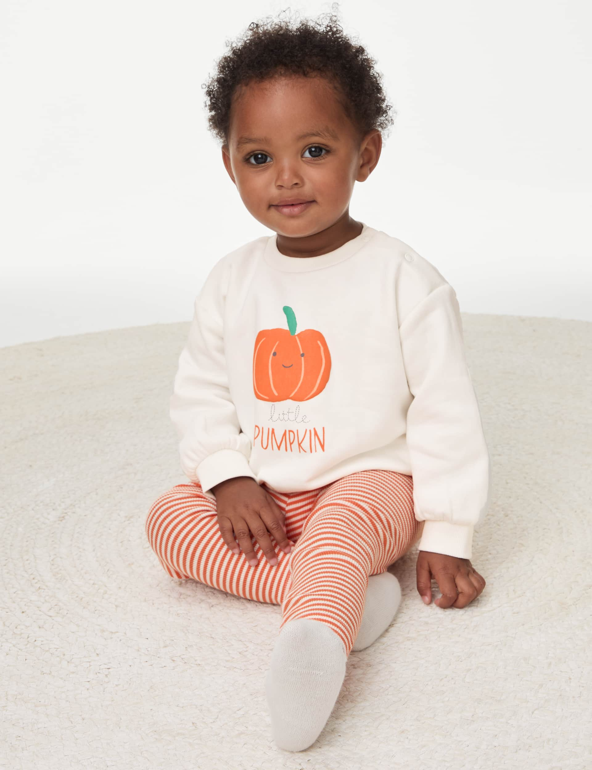 M&S Girls Cotton Rich Halloween Little Pumpkin Outfit (0-3 Yrs) - 12-18 - Orange Mix, Orange Mix