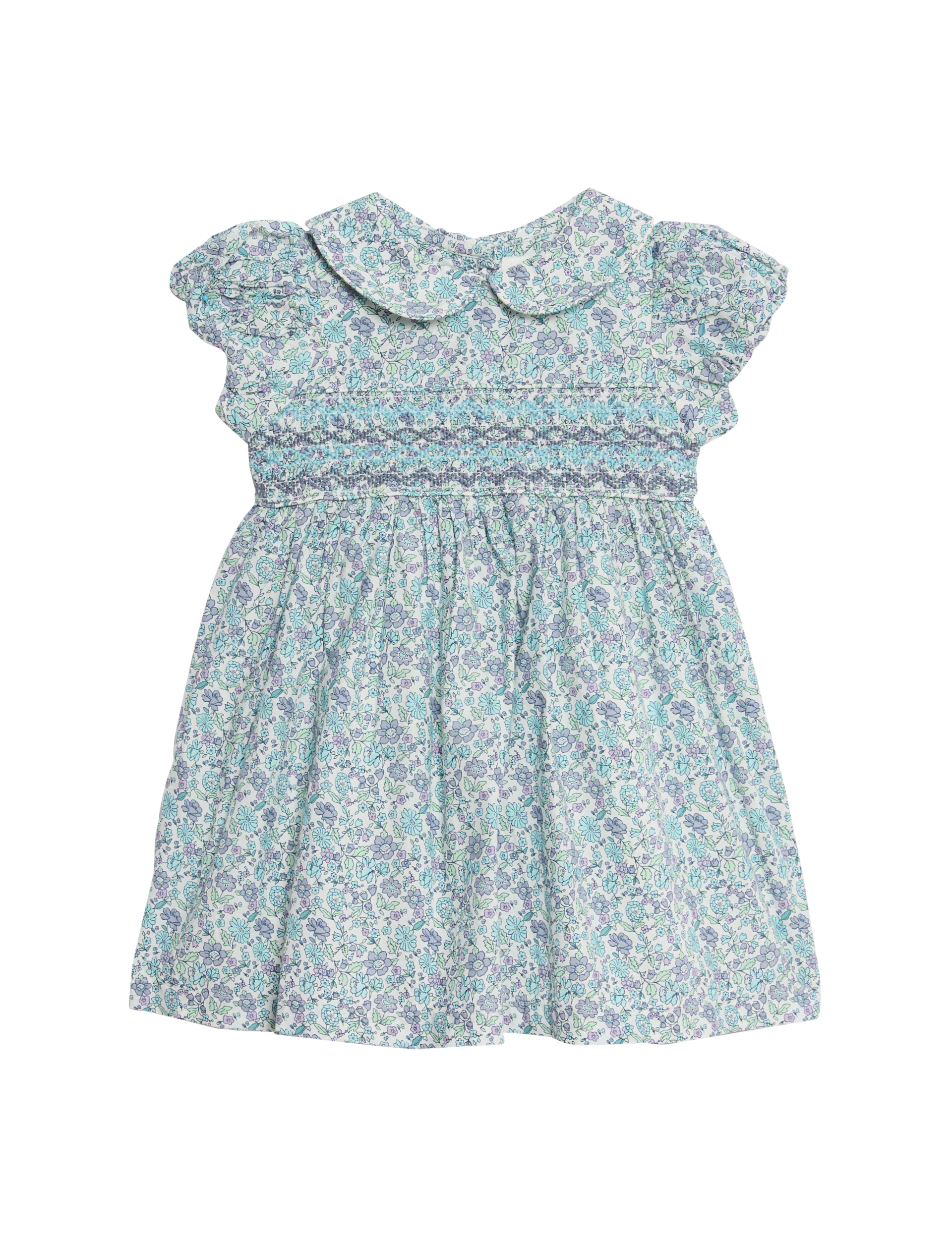 M&S Collection Girls Pure Cotton Floral Dress (0-3 Yrs) - 12-18 - Blue, Blue,Red