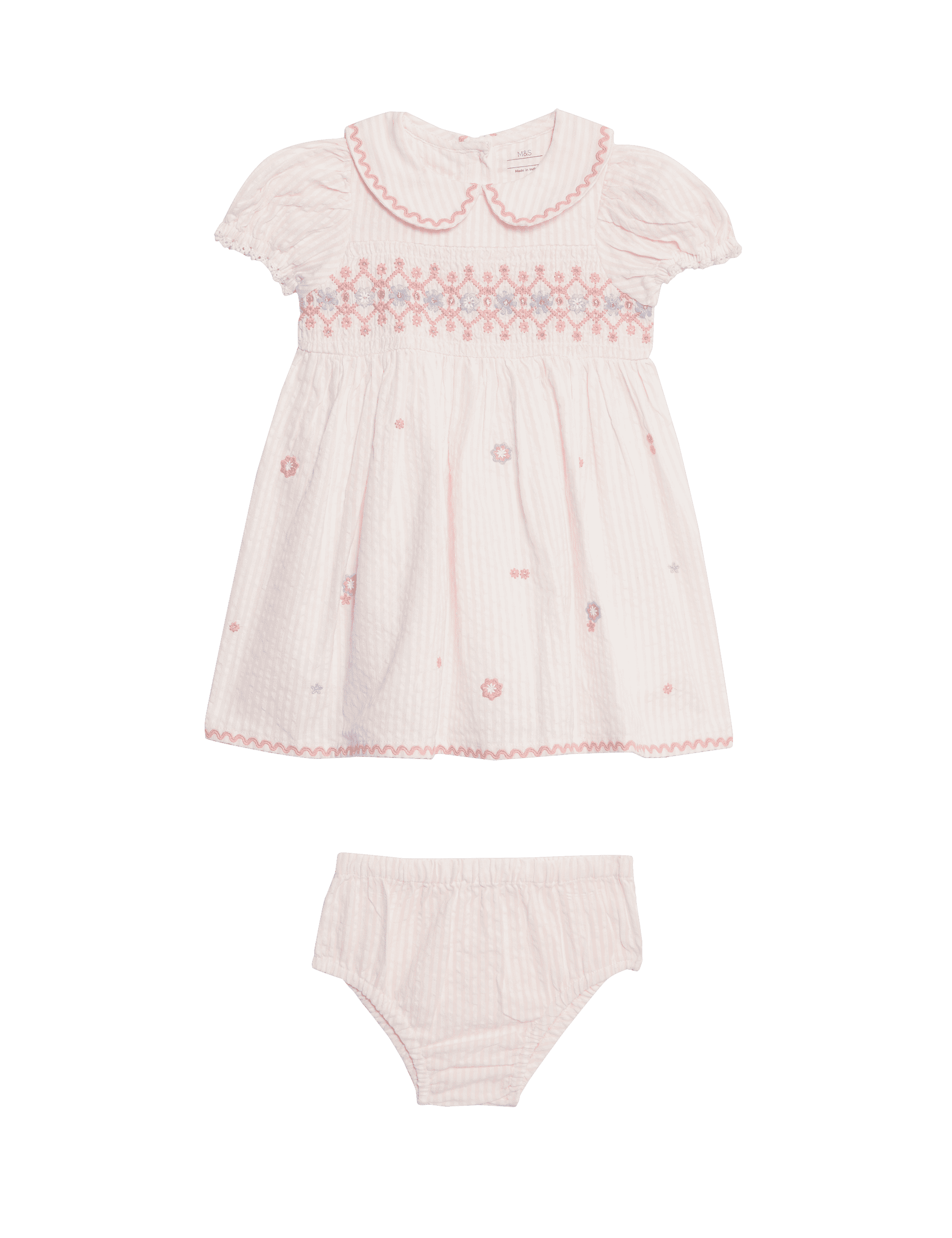 M&S Collection Girls 2pc Pure Cotton Embroidered Outfit (0-6 Yrs) - 12-18 - Pink Mix, Pink Mix,Green