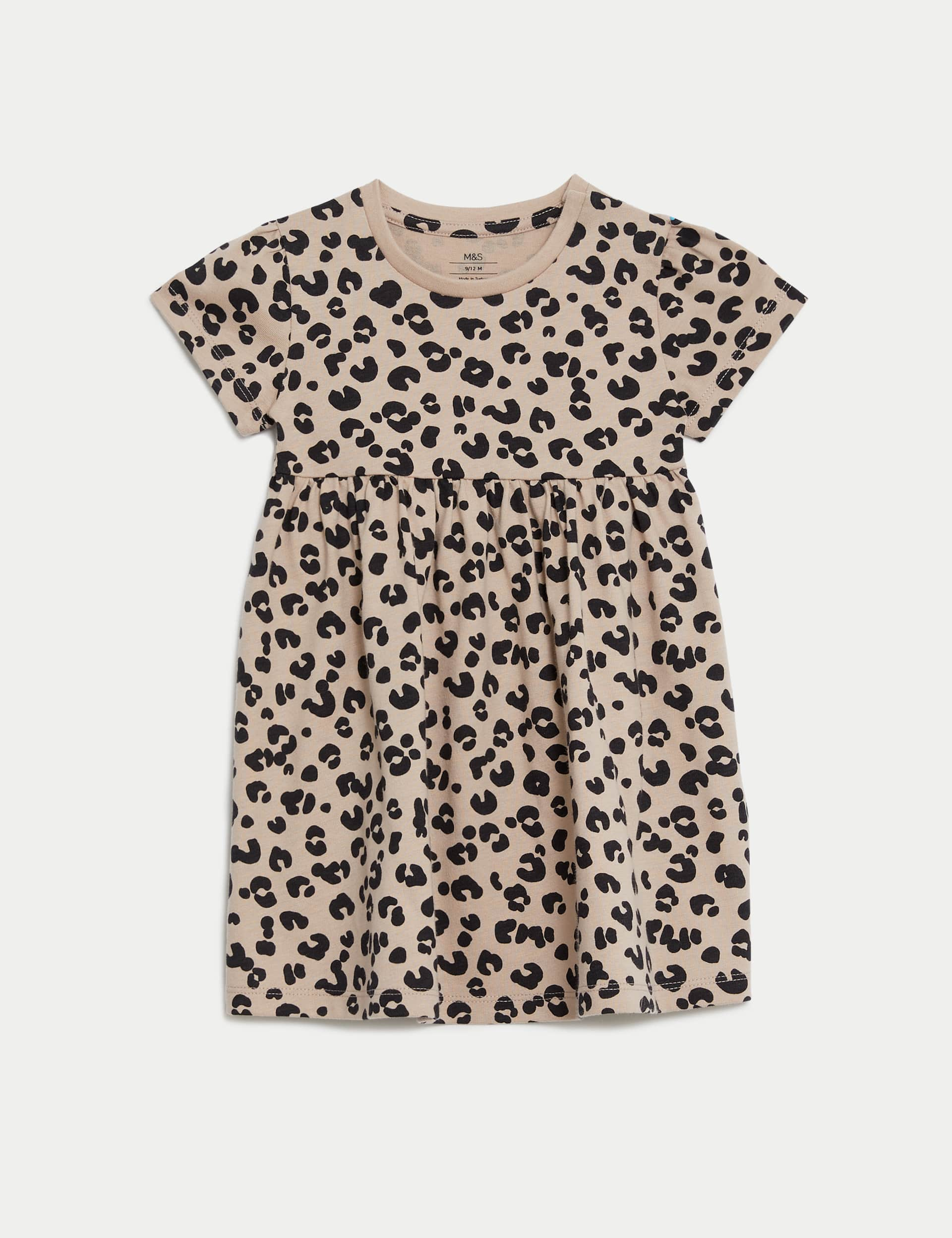 M&S Girls Pure Cotton Animal Print Dress (0-3 Yrs) - 12-18 - Brown Mix, Brown Mix