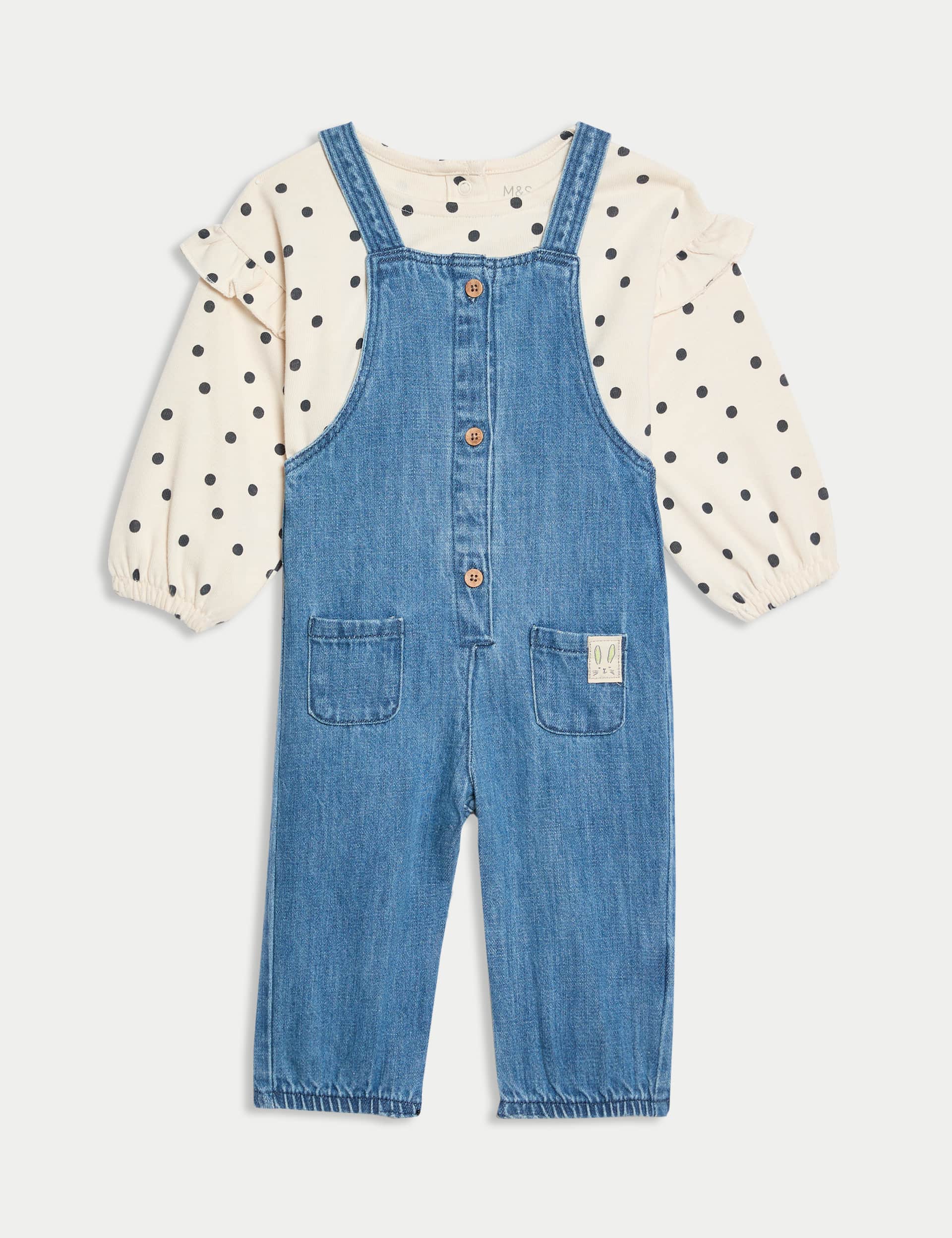 M&S Girls 2pc Cotton Rich Spotted Outfit (0-3 Yrs)