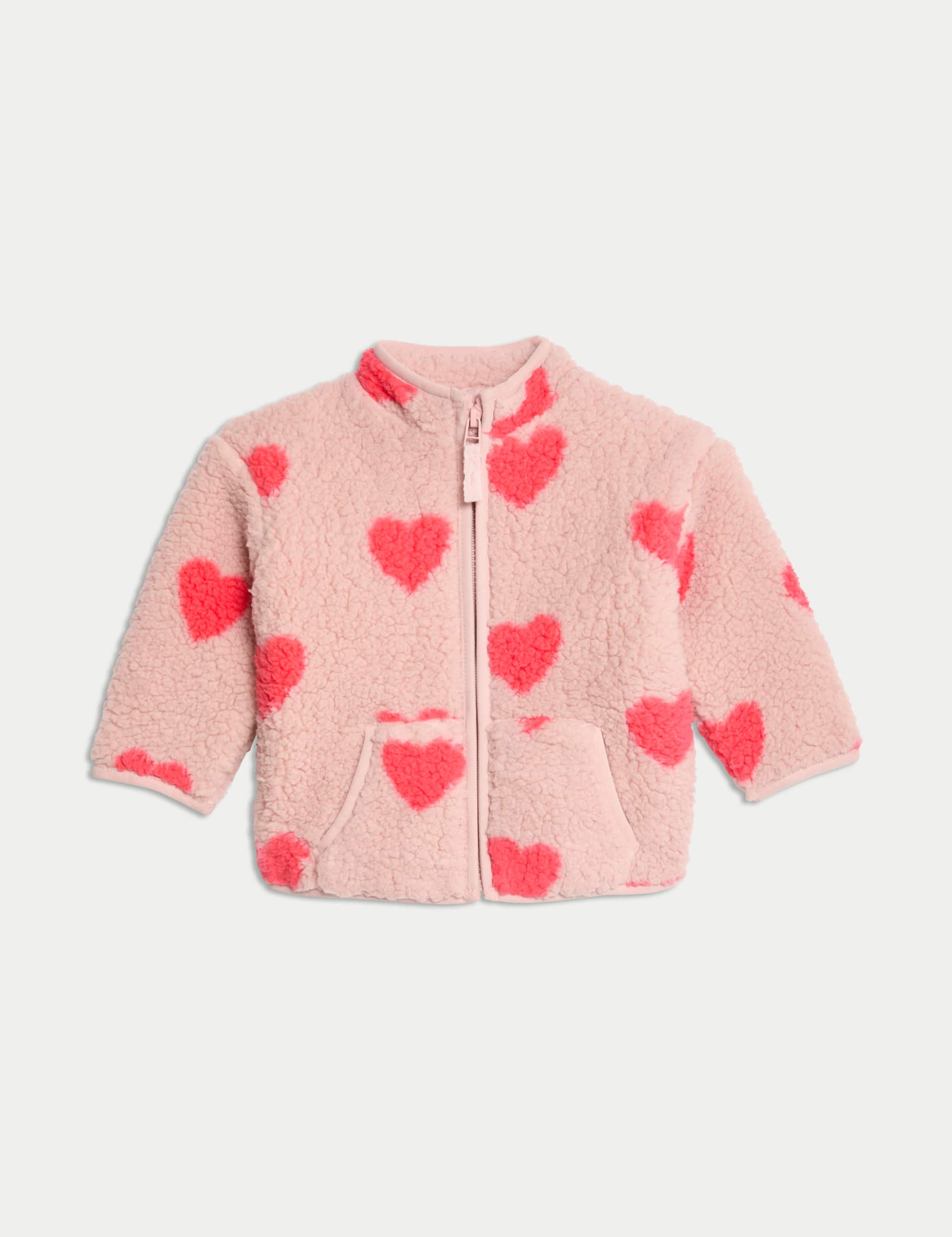 M&S Girls Borg Heart Jacket (0-3 Yrs) - 12-18 - Pink Mix, Pink Mix