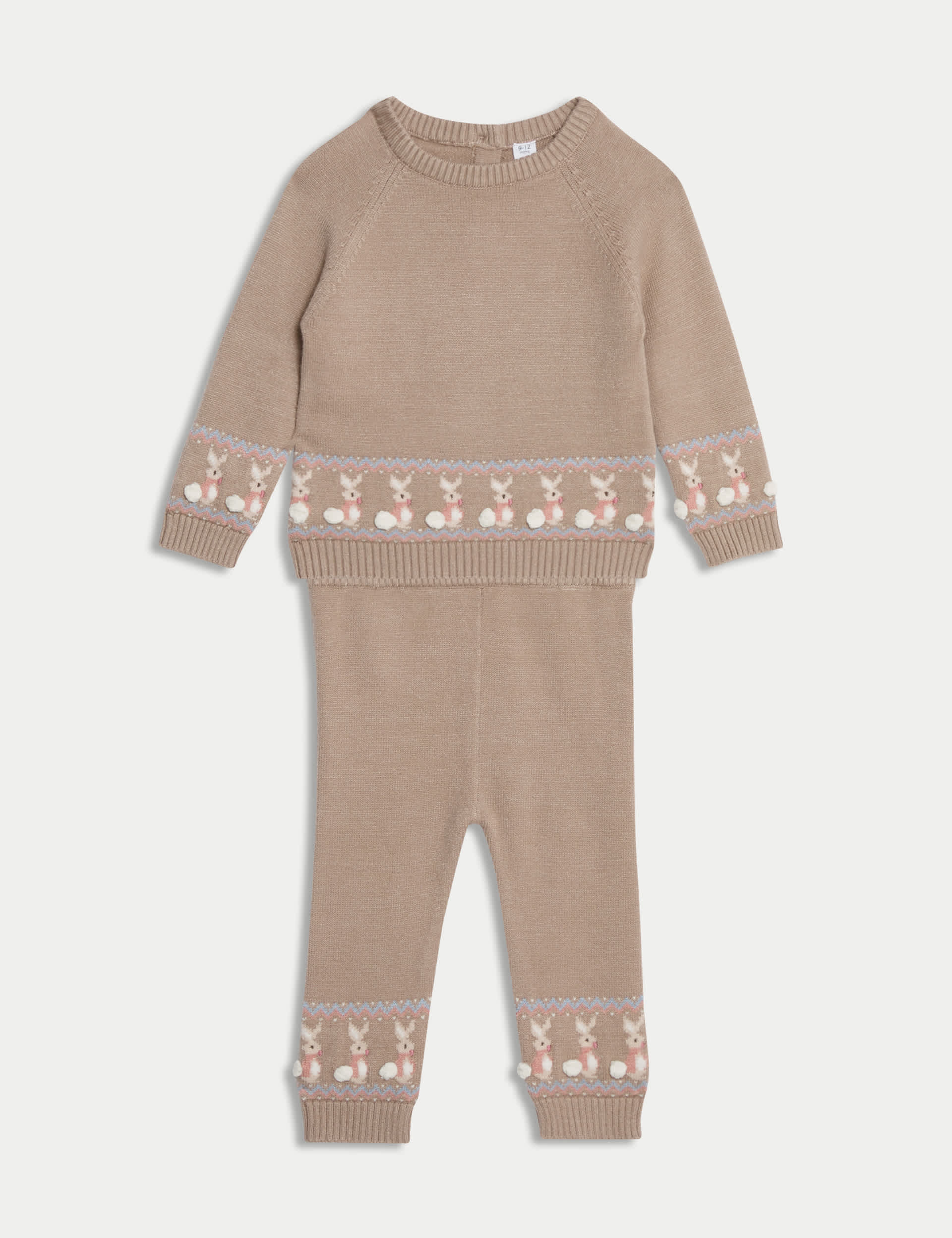 M&S Girls 2pc Flopsy Knitted Fair Isle Outfit (0-3 Yrs) - 12-18 - Mint Mix, Mint Mix