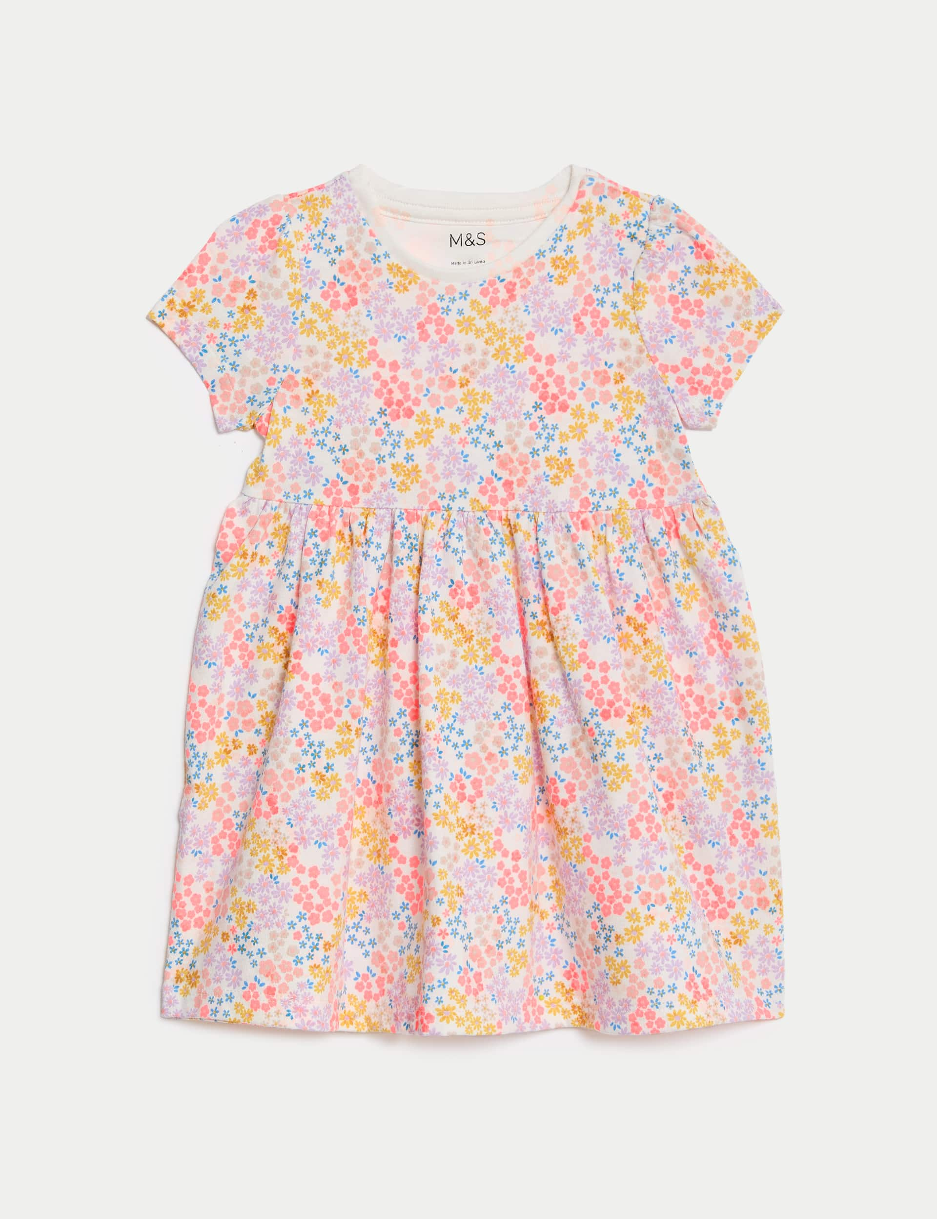 M&S Girls Pure Cotton Ditsy Floral Dress (0-3 Yrs) - 12-18 - Multi, Multi