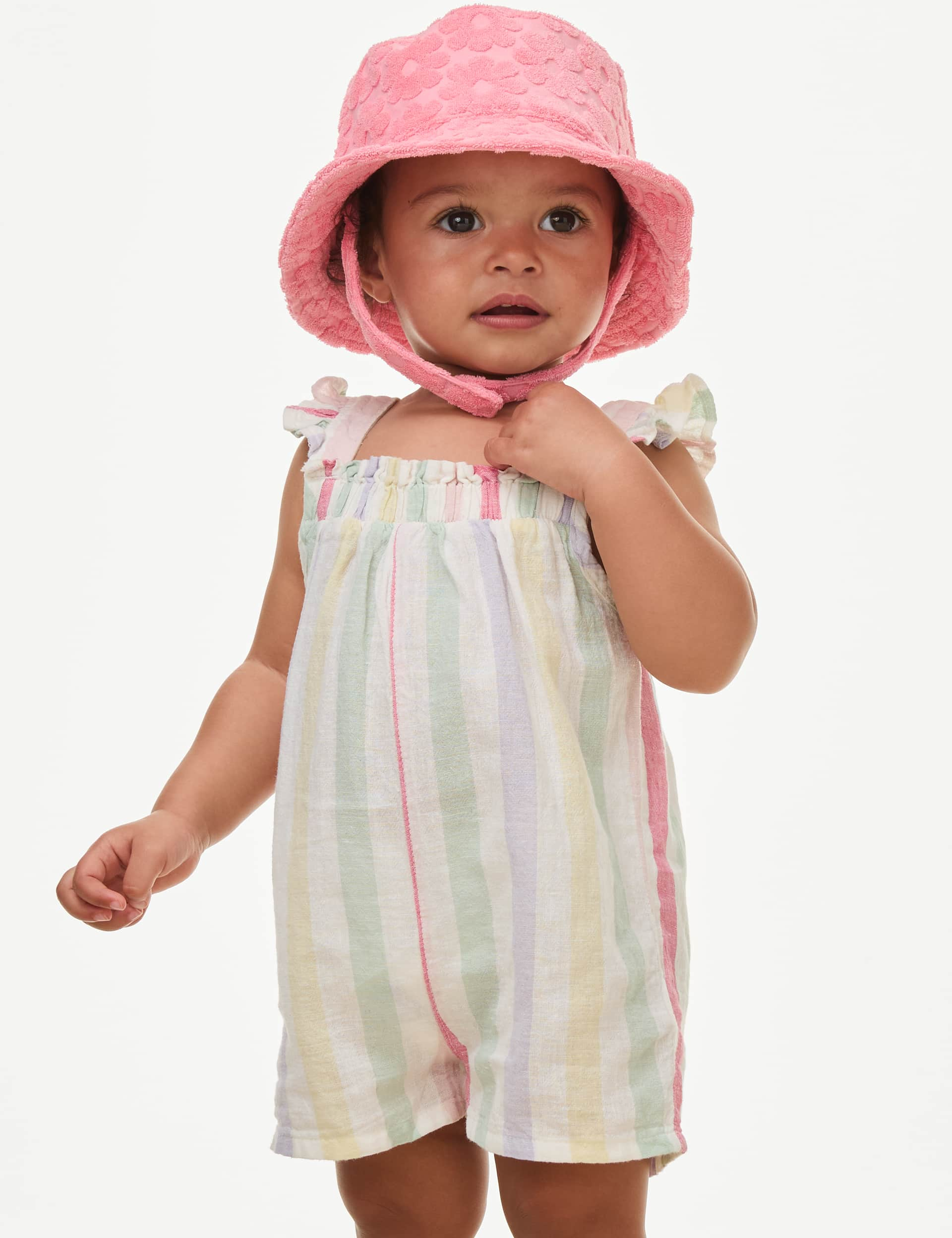 M&S Girls Cotton Rich Striped Romper (0-3 Yrs) - 0-3 M - Multi, Multi