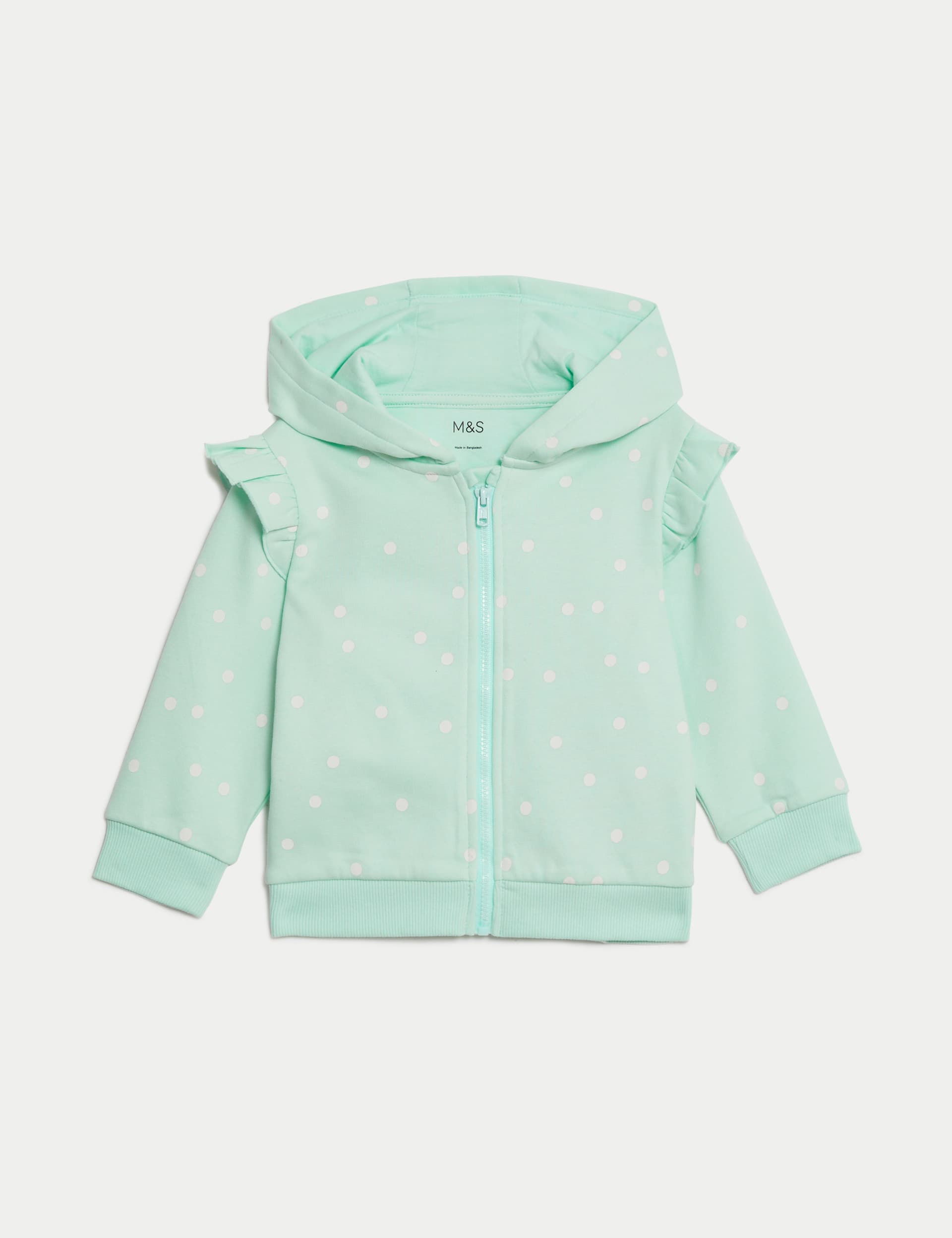 M&S Girls Cotton Rich Spot Zip Up Hoodie (0-3 Yrs) - 12-18 - Green Mix, Green Mix