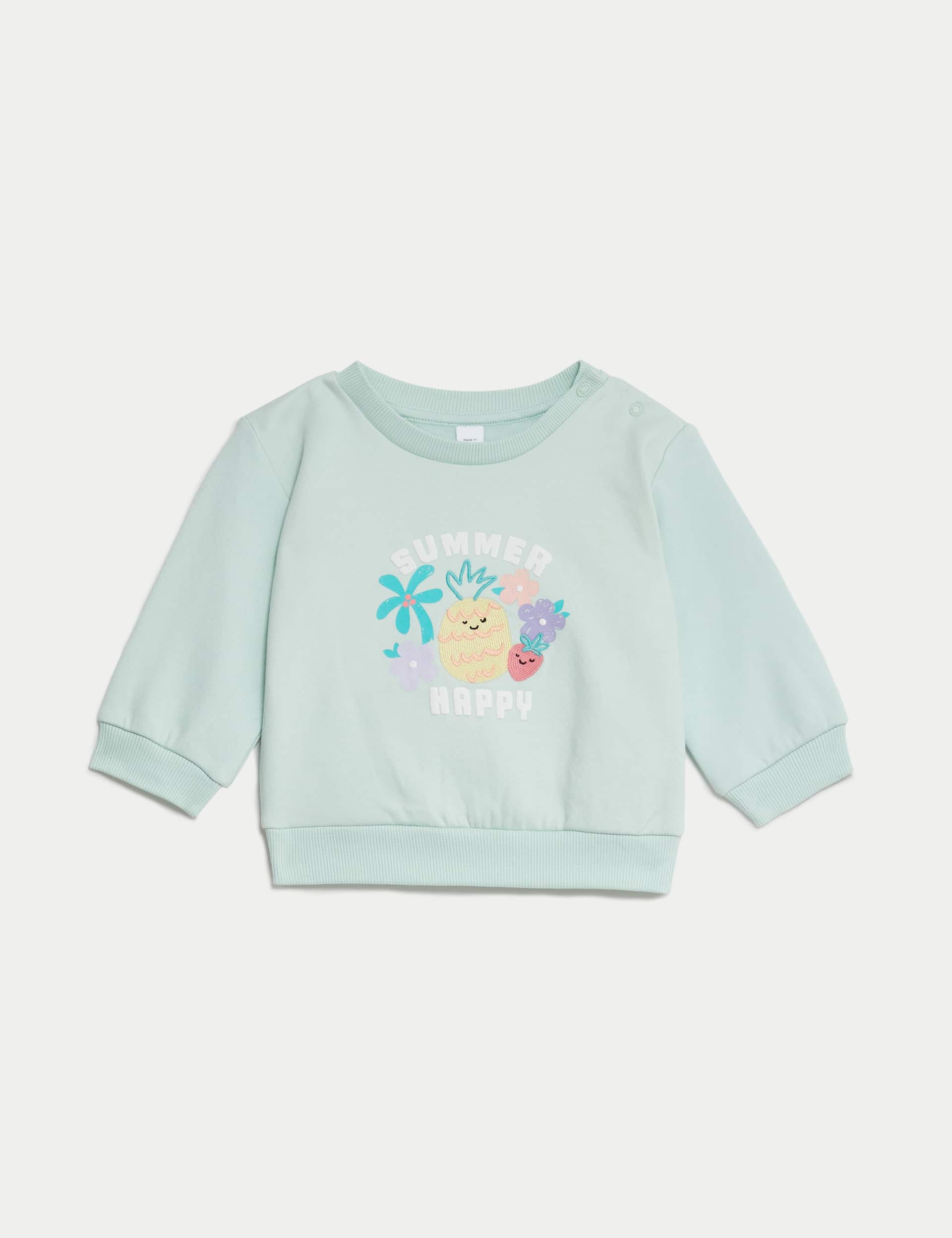M&S Girls Cotton Rich Slogan Sweatshirt (0-3 Yrs)