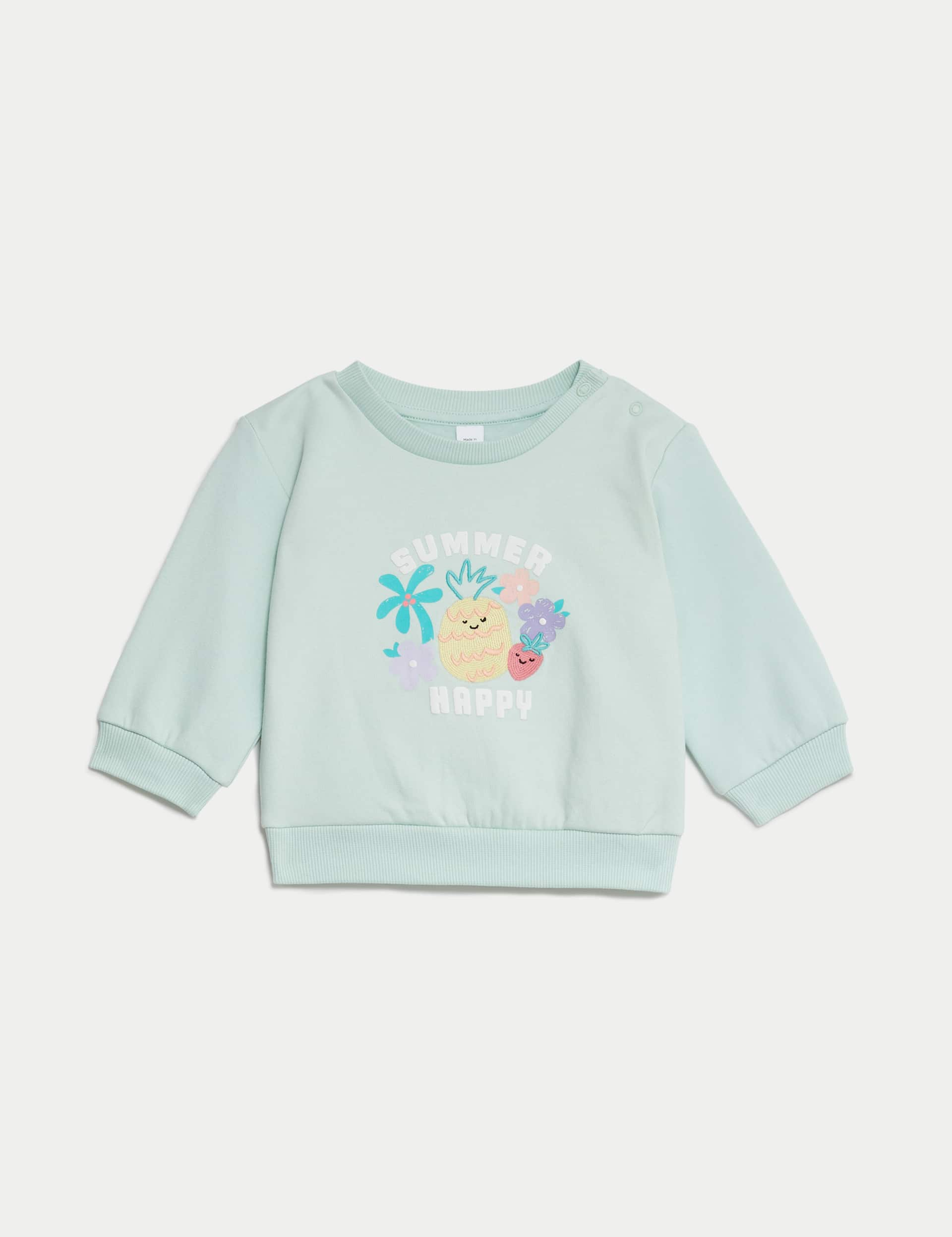 M&S Girls Cotton Rich Slogan Sweatshirt (0-3 Yrs) - 12-18 - Aqua, Aqua