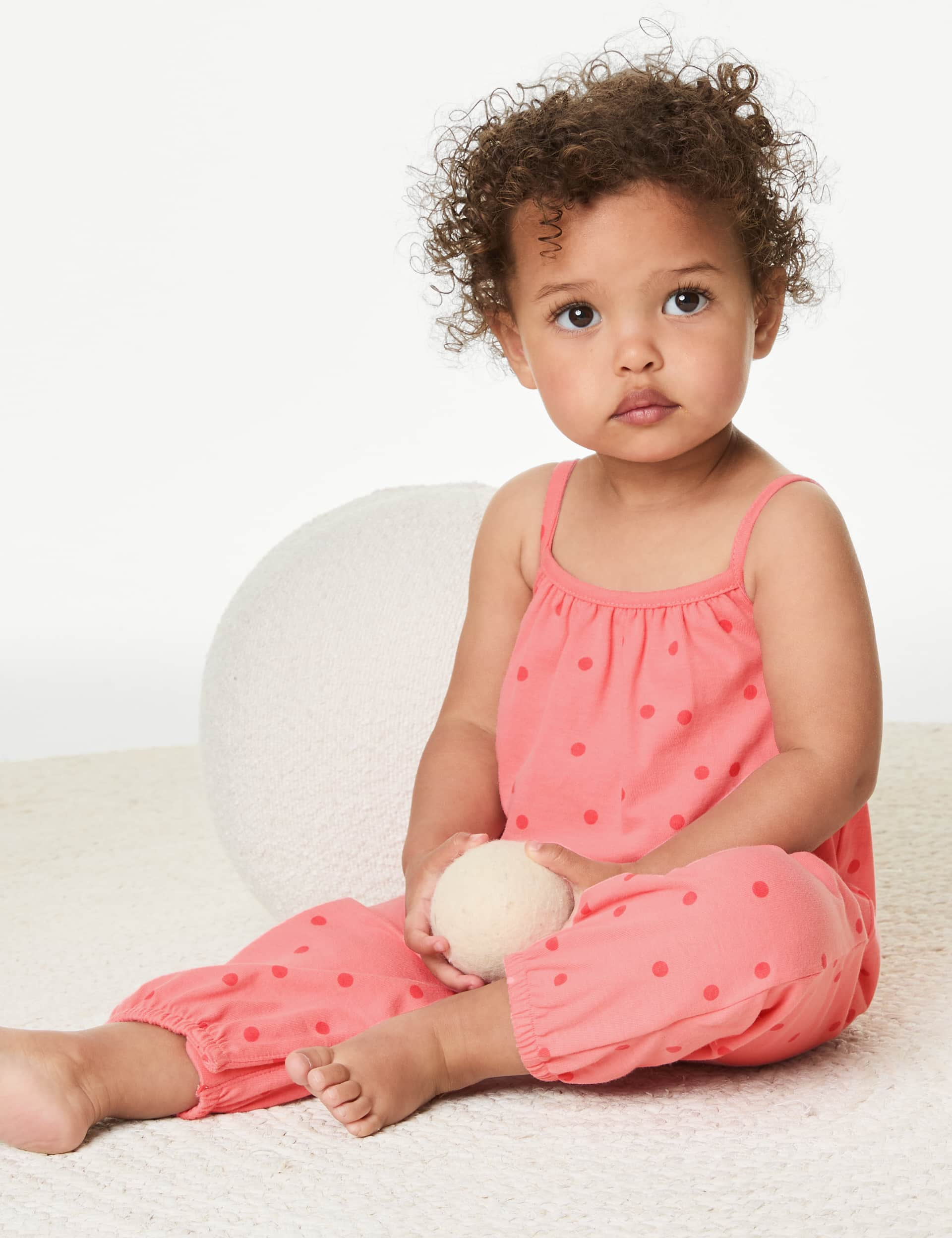 M&S Girls Pure Cotton Spot Romper (0-3 Yrs) - 12-18 - Pink, Pink