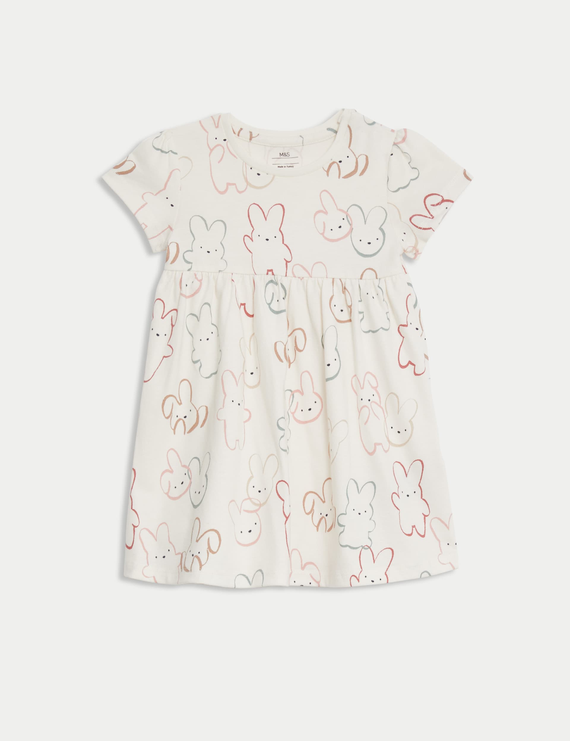 M&S Girls Pure Cotton Bunny Dress (0-3 Yrs) - 12-18 - Cream, Cream