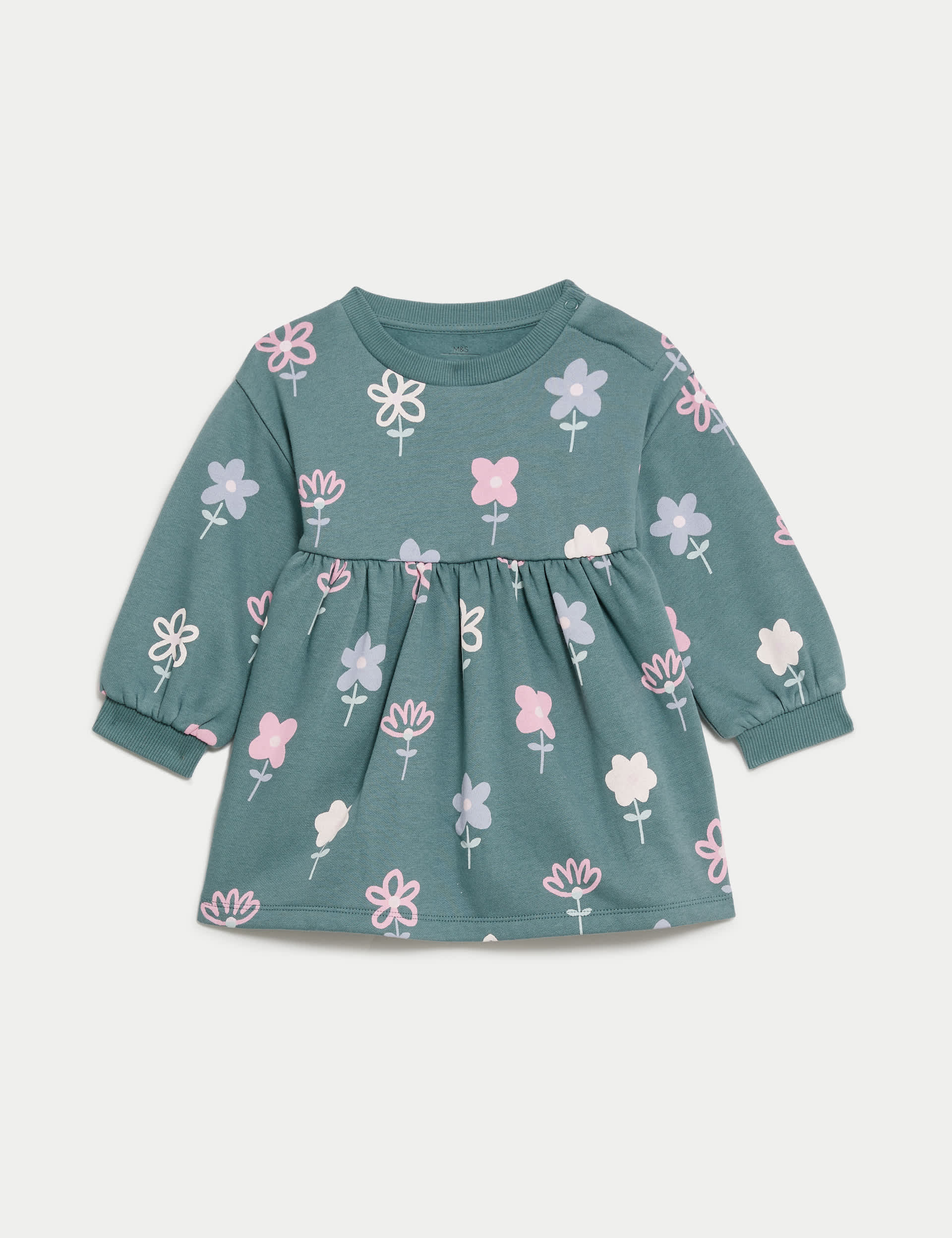 M&S Girls Cotton Rich Floral Dress (0-3 Yrs) - 12-18 - Green Mix, Green Mix