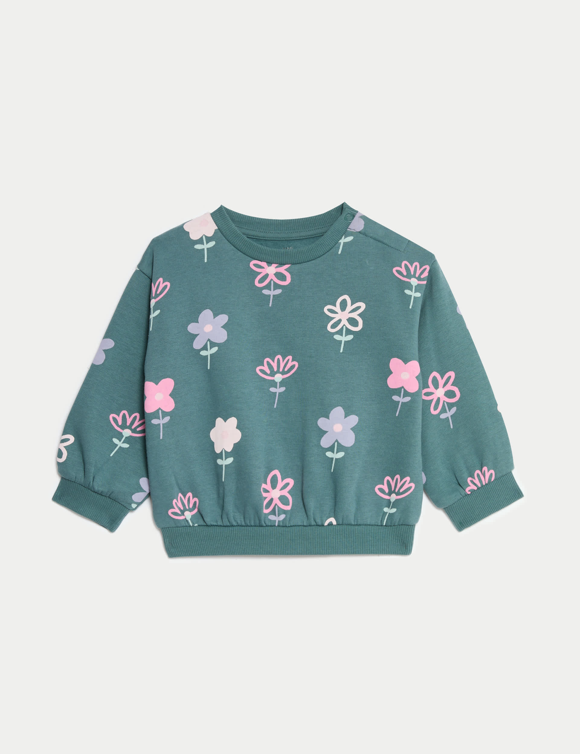 M&S Girls Cotton Rich Floral Sweatshirt (0-3 Yrs) - 12-18 - Green Mix, Green Mix