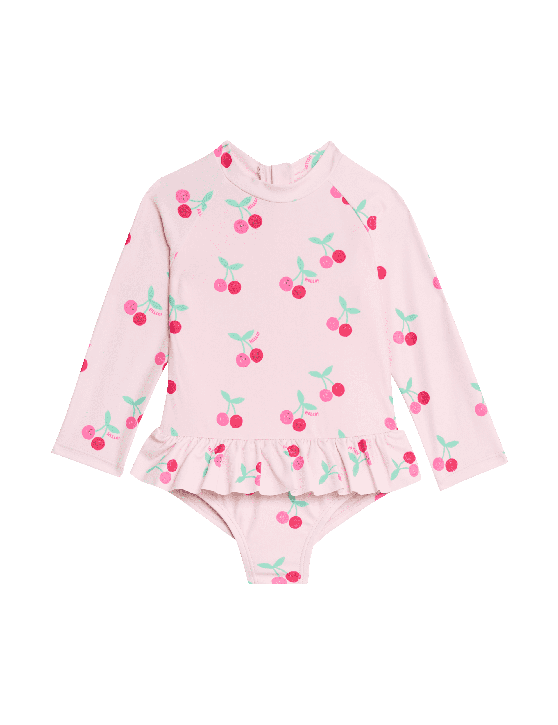 M&S Collection Girls Cherry Frill Long Sleeve Swimsuit (0-6 Yrs) - 18-24 - Pink, Pink