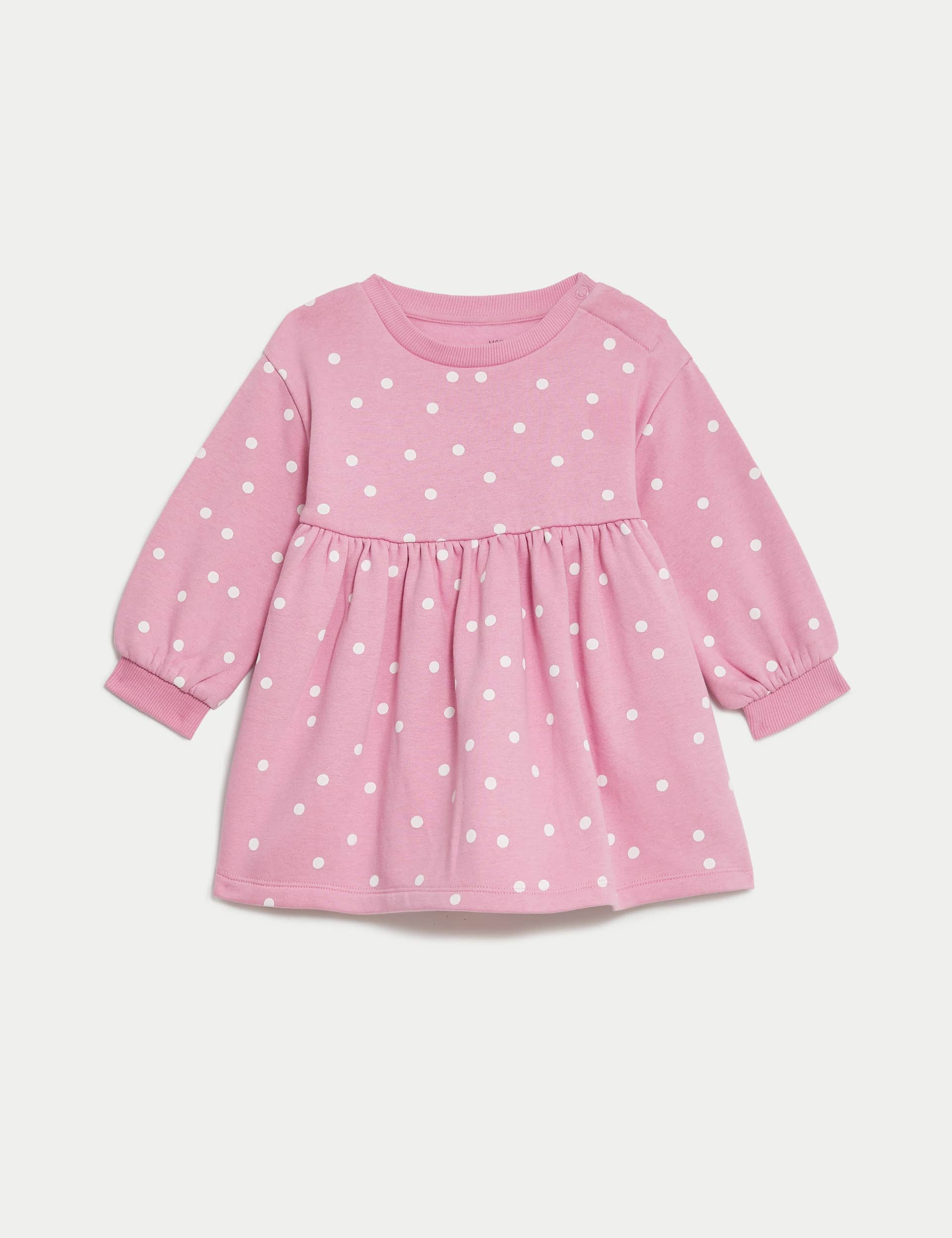 M&S Girls Cotton Rich Spot Dress (0-3 Yrs) - 12-18 - Pink Mix, Pink Mix