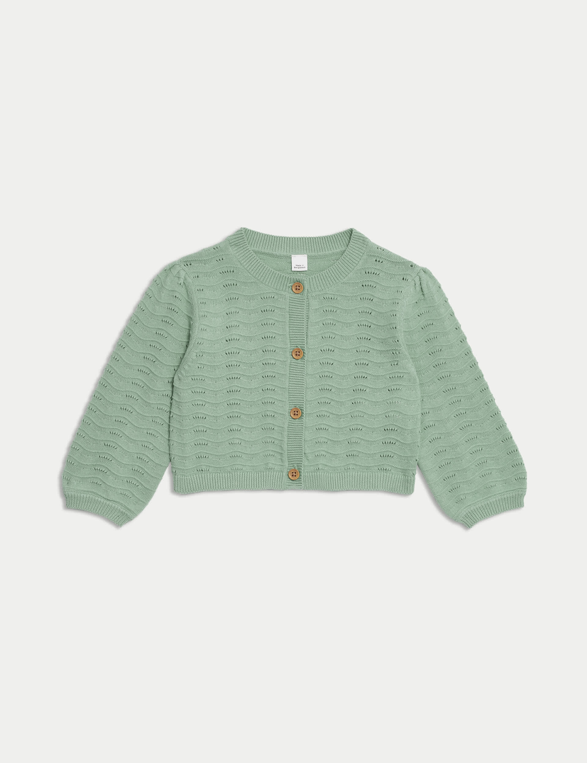 M&S Girls Pure Cotton Pointelle Cardigan (0-3 Yrs) - 12-18 - Green, Green