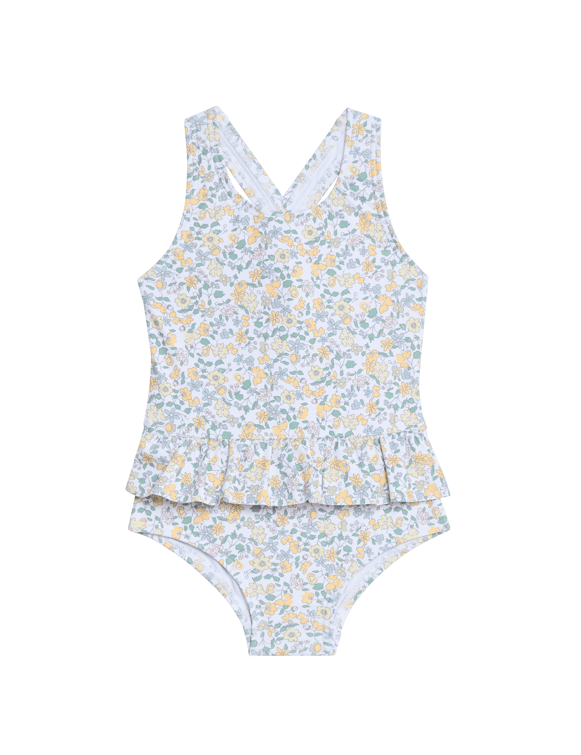 M&S Collection Girls Ditsy Print Frill Swimsuit (0-3 Yrs) - 12-18 - Ivory Mix, Ivory Mix