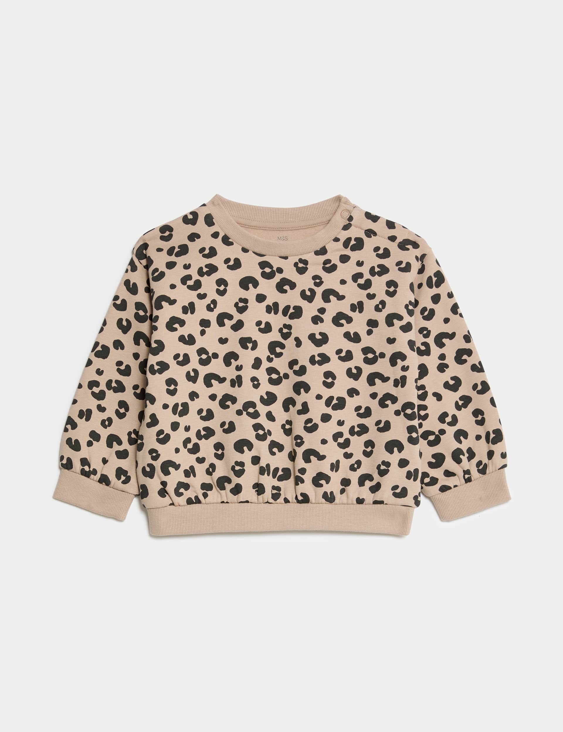 M&S Girls Cotton Rich Leopard Print Sweatshirt (0-8 Yrs)