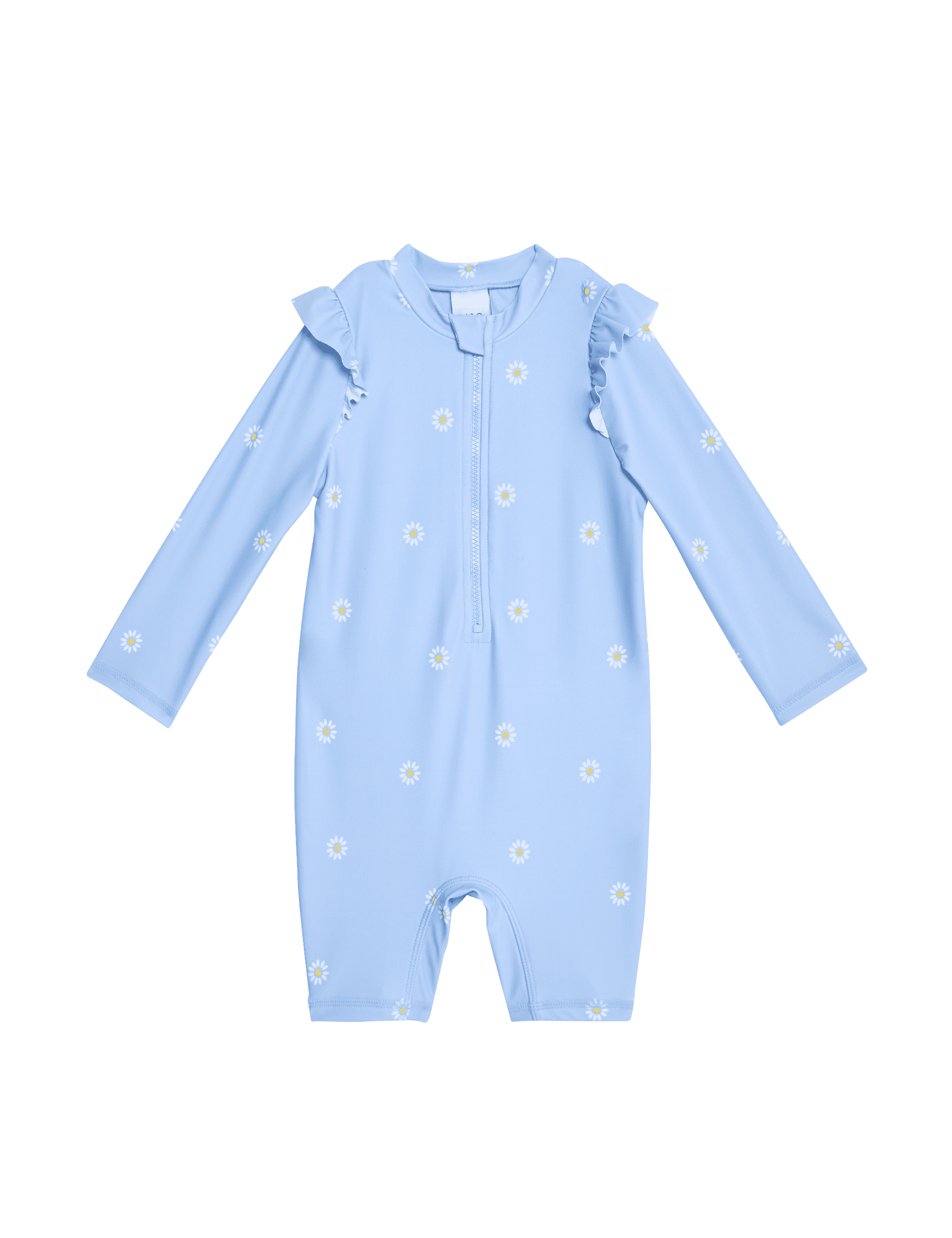 M&S Collection Girls Daisy Sunsafe Long Sleeve Swimsuit (0-3 Yrs) - 12-18 - Blue Mix, Blue Mix