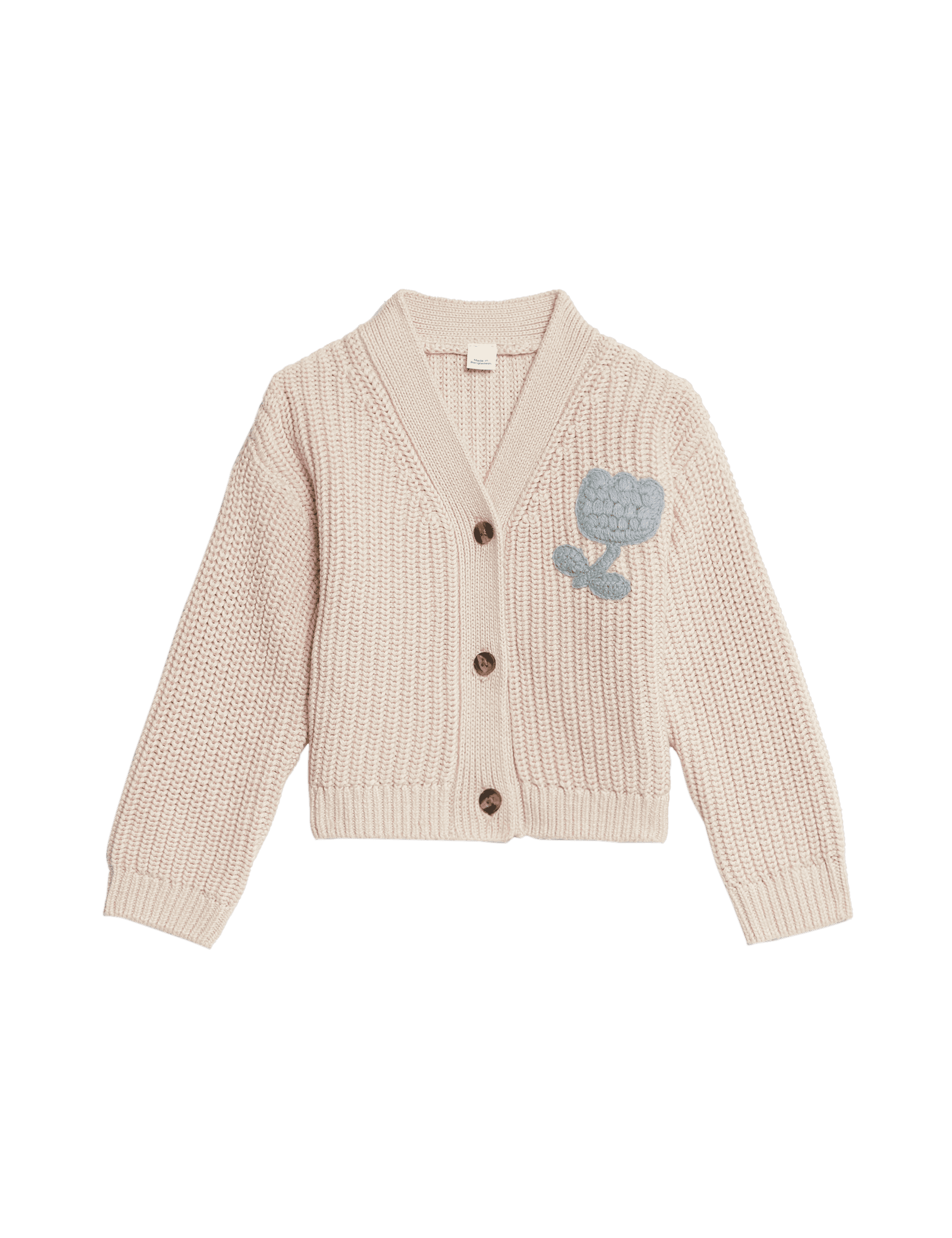 M&S Collection Girls Pure Cotton Embroidered Tulip Cardigan (0-8 Yrs) - 3-6 M - Pink, Pink