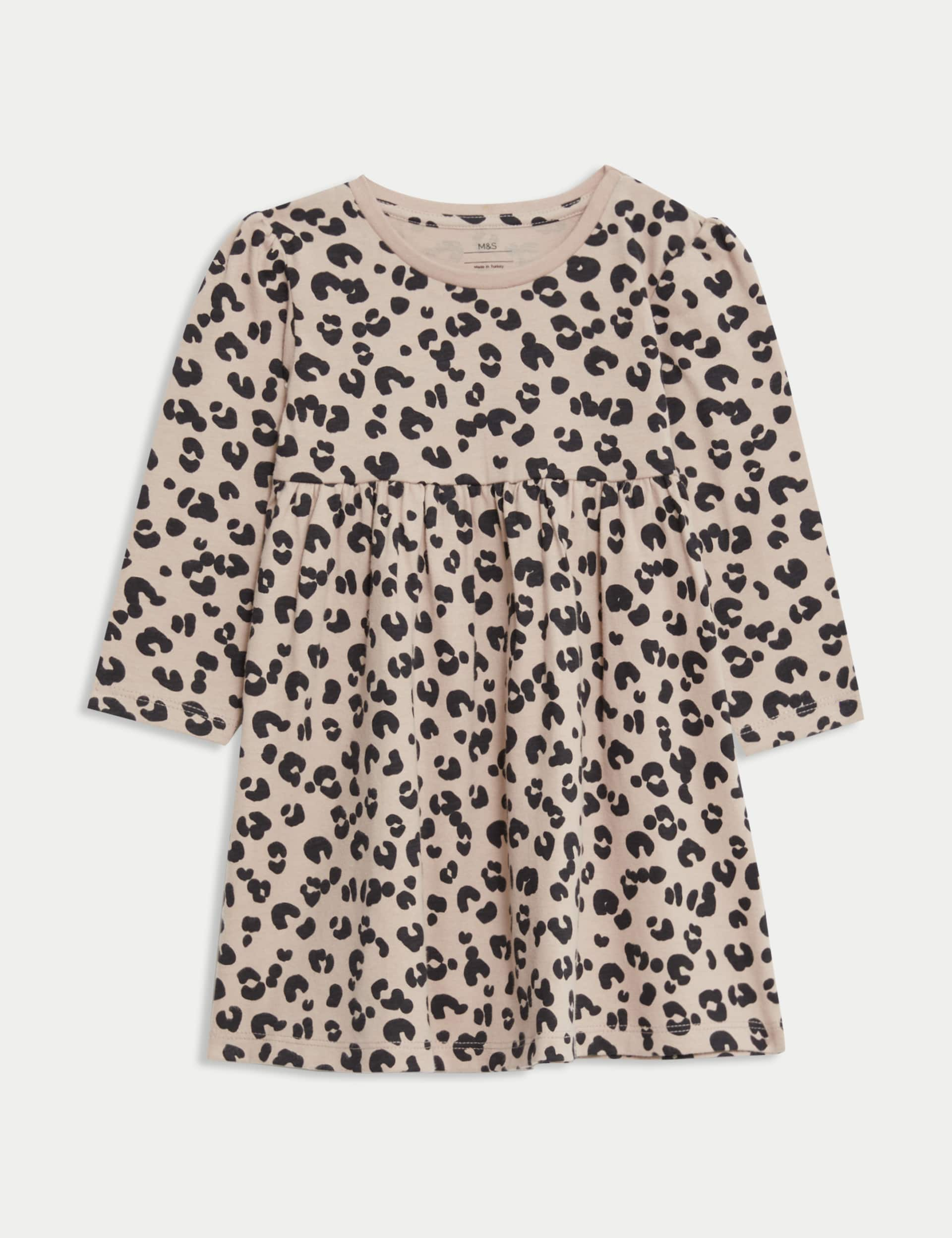 M&S Girls Pure Cotton Animal Print Dress (0-3 Yrs) - 12-18 - Brown Mix, Brown Mix