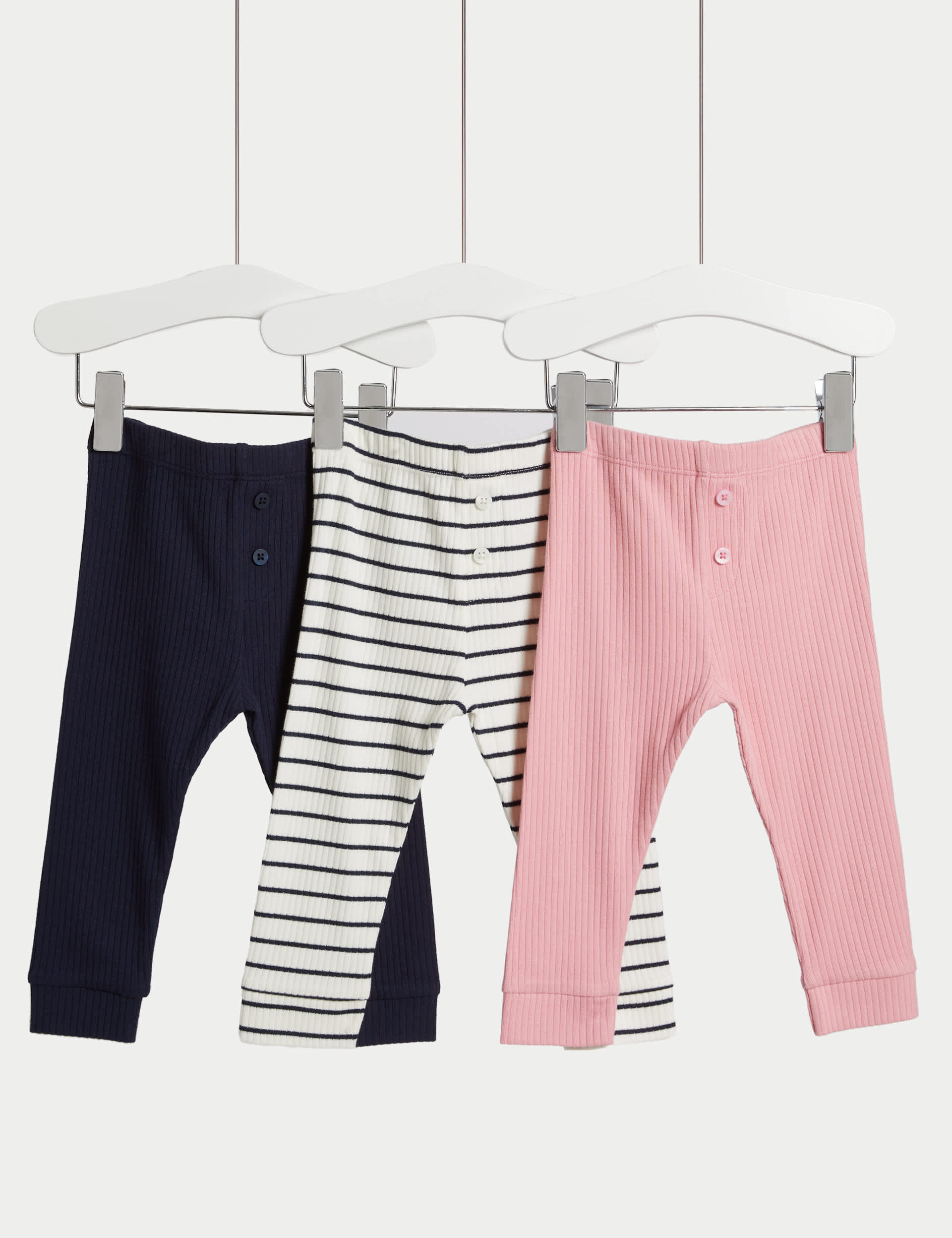 M&S Collection Girls 3pk Cotton Leggings (0 Mths-3 Yrs) - 12-18 - Pink Mix, Pink Mix