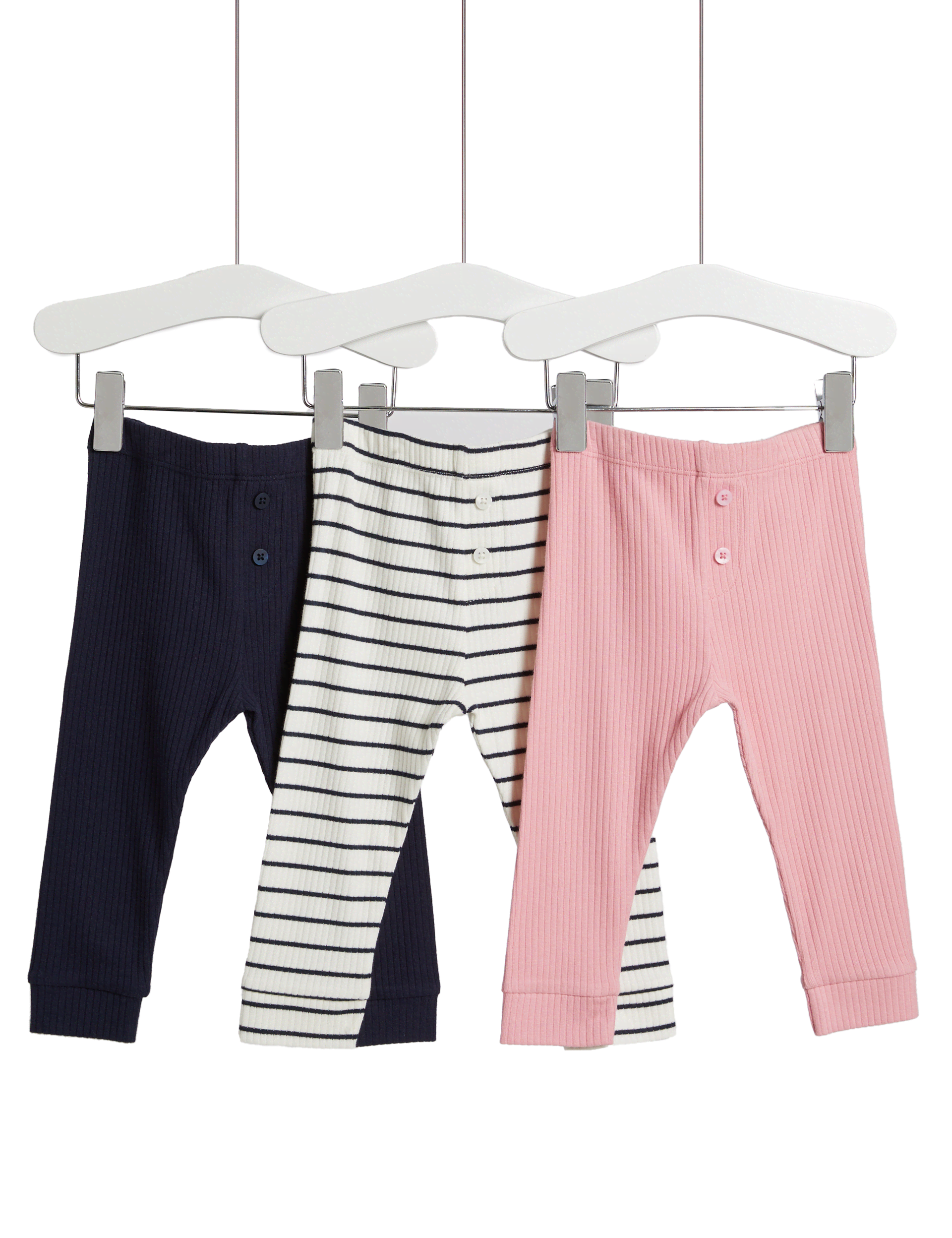 M&S Collection Girls 3pk Cotton Leggings (0 Mths-3 Yrs) - 18-24 - Pink Mix, Pink Mix