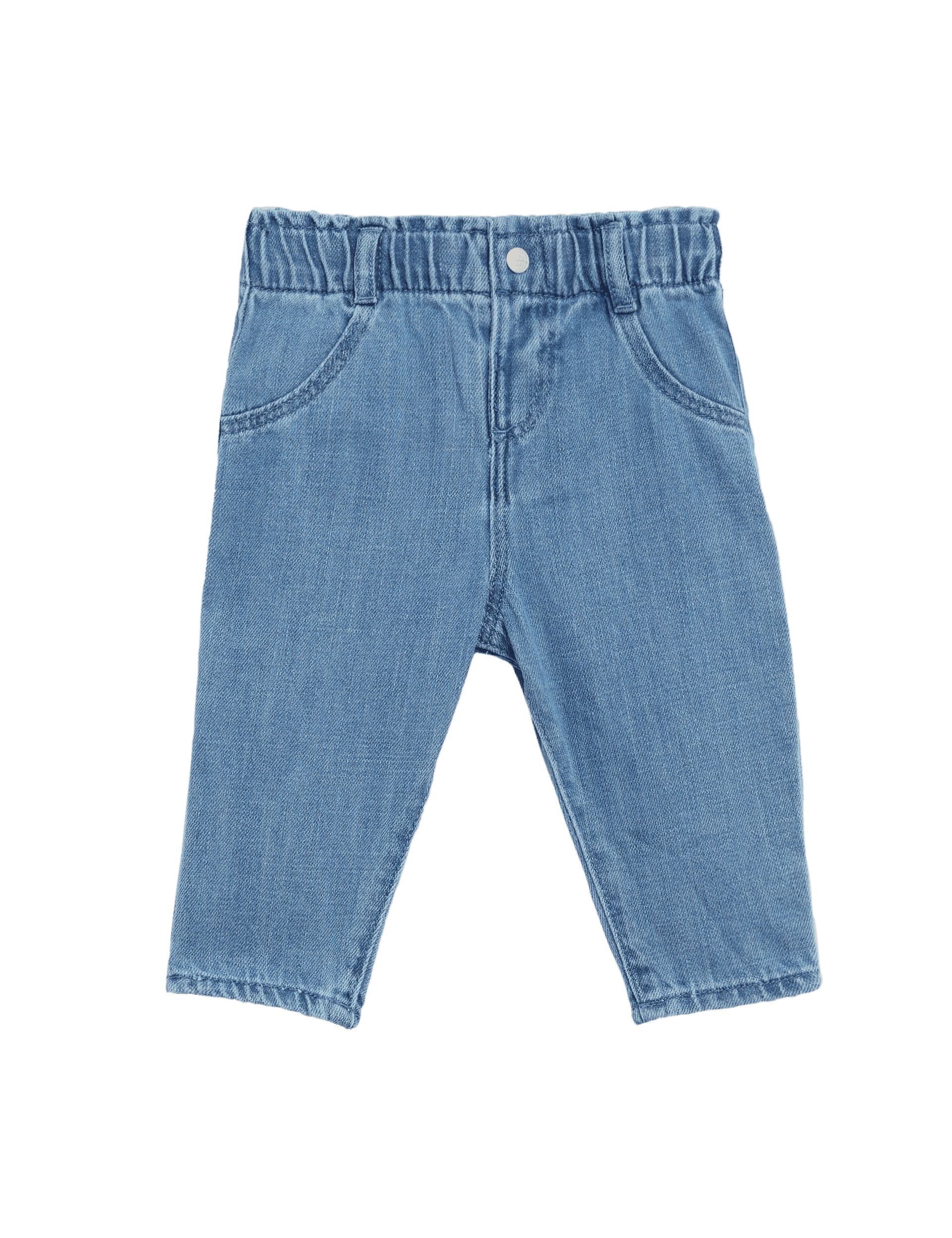 M&S Collection Girls Cotton Rich Elasticated Waist Jeans (0-3 Yrs) - 3-6 M - Blue Denim, Blue Denim