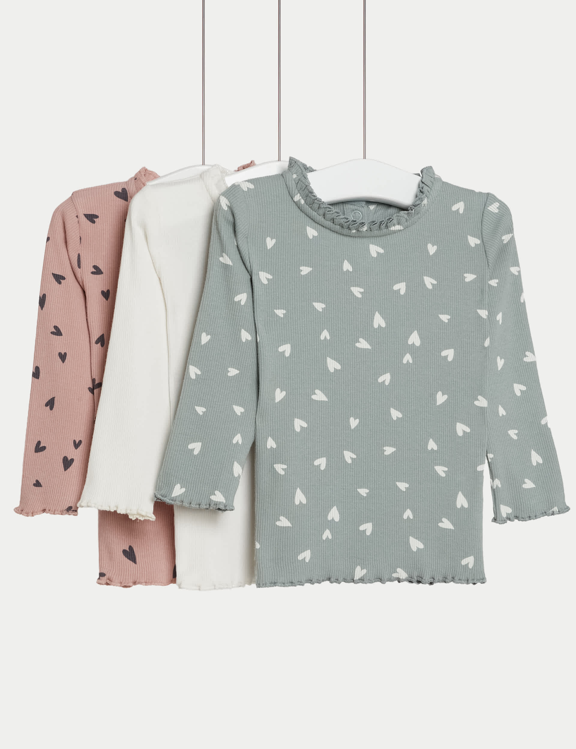 M&S Girls 3pk Cotton Rich Patterned Tops (0-3 Yrs)