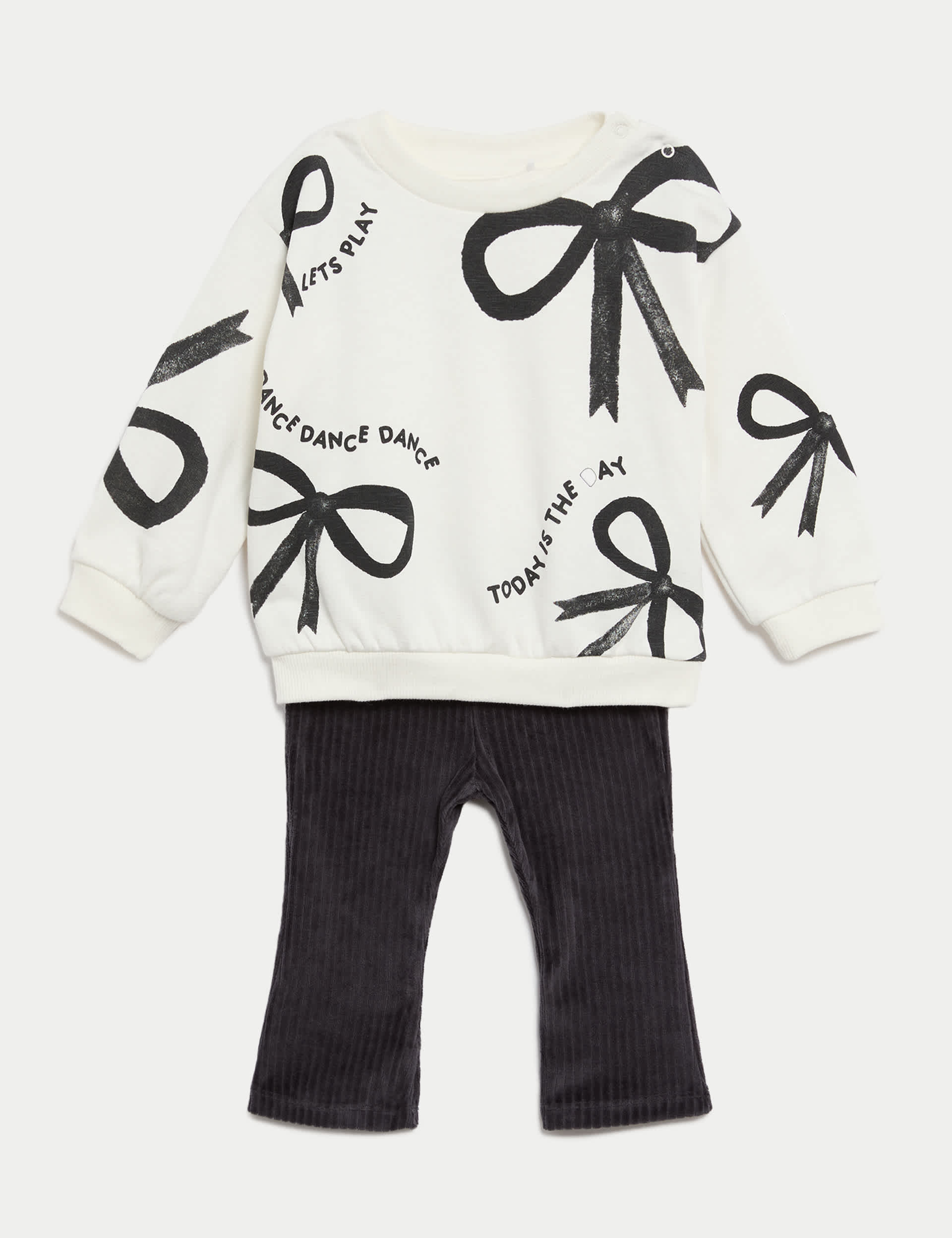 M&S Girls 2pc Cotton Rich Bow Print Outfit (0-3 Yrs)