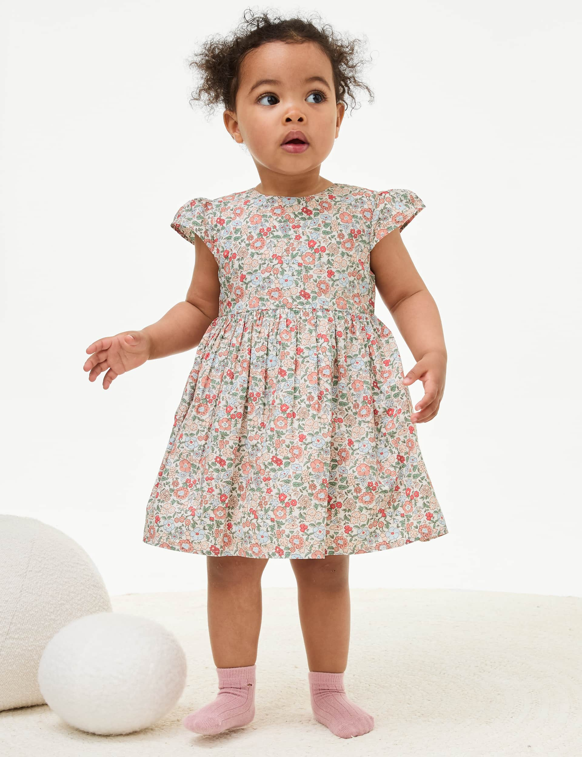 M&S Girls Pure Cotton Floral Dress (0-3 Yrs) - 12-18 - Ivory Mix, Ivory Mix