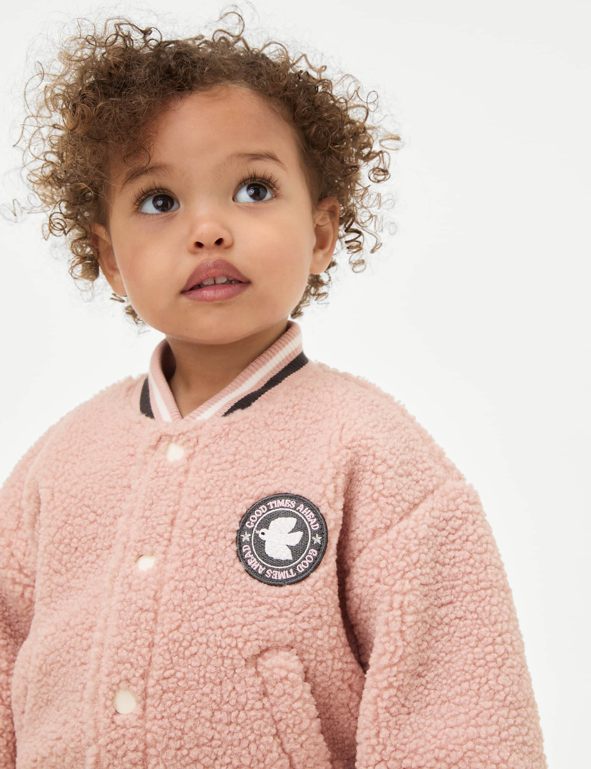 M&S Girls Borg Bomber Jacket (0-3 Yrs) - 12-18 - Pink, Pink