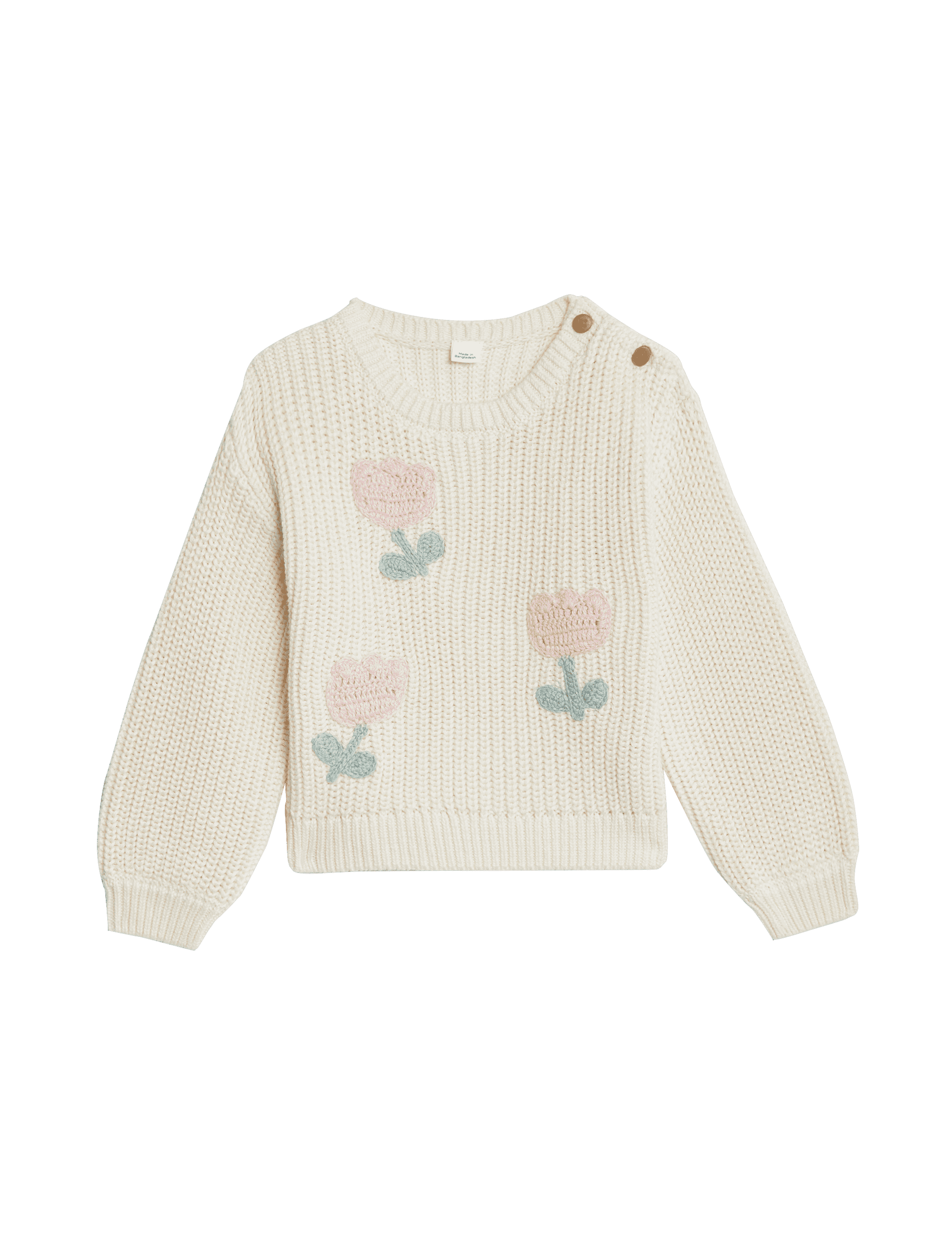 M&S Collection Girls Pure Cotton Tulip Knitted Jumper (0-8 Yrs) - 0-3 M - Cream, Cream