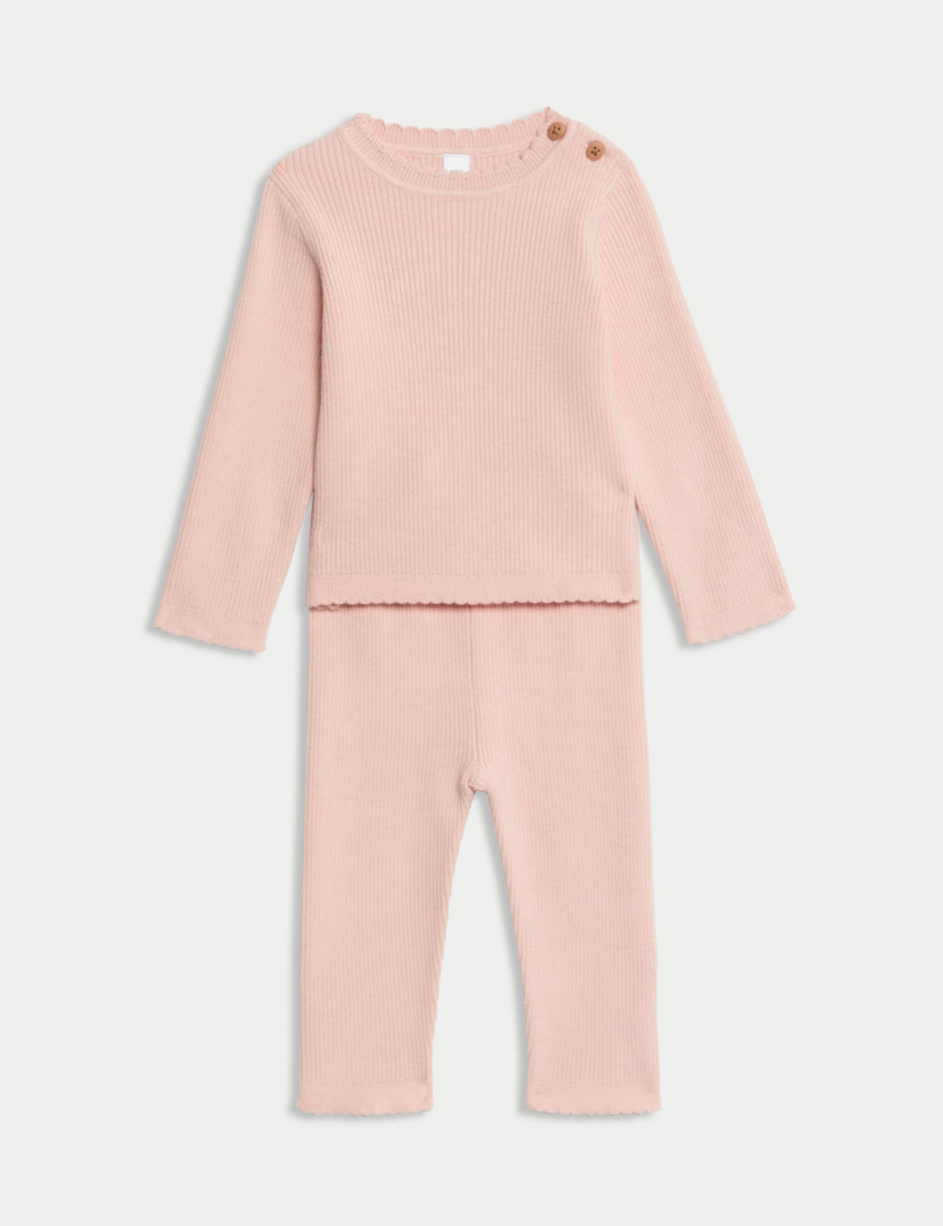 M&S Collection Girls 2pc Knitted Top & Bottom Outfit (0-3 Yrs) - 3-6 M - Pink, Pink