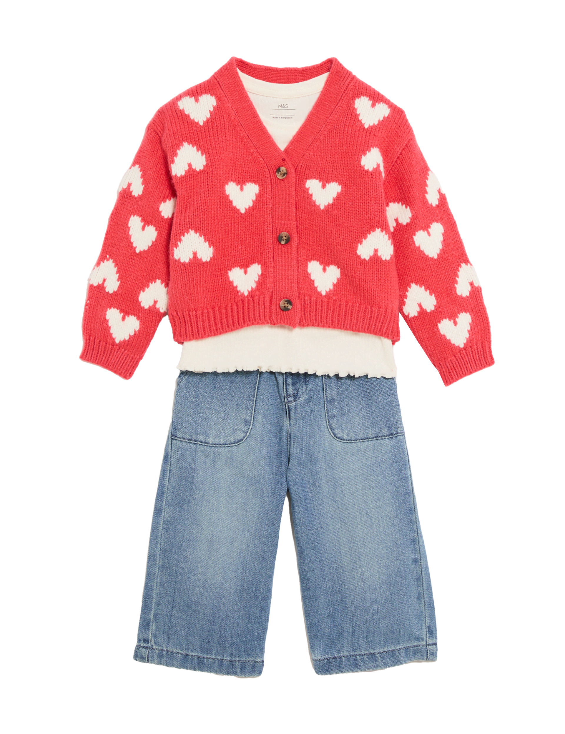 M&S Collection Girls 3pc Top & Bottom Outfit (0-6 Yrs) - 5-6Y - Red Mix, Red Mix