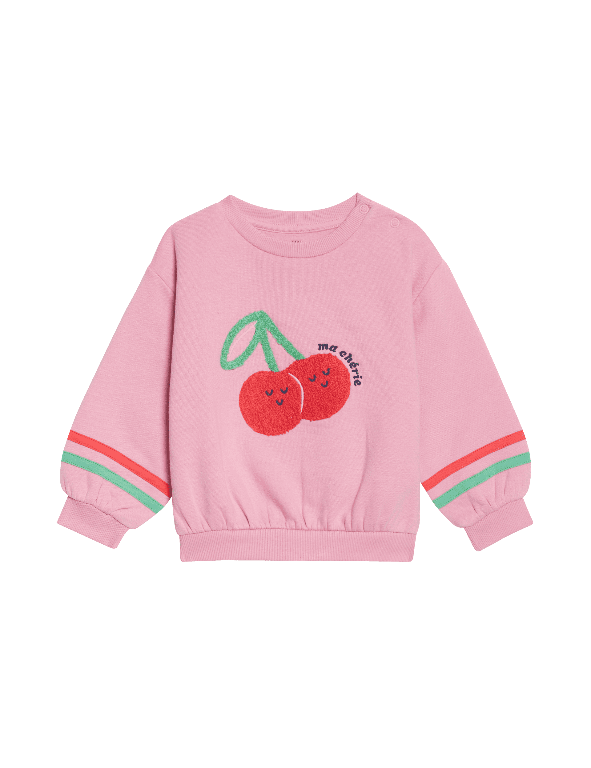 M&S Collection Girls Cotton Rich Cherry Embroidery Sweatshirt (0-6 Yrs) - 5-6Y - Pink, Pink