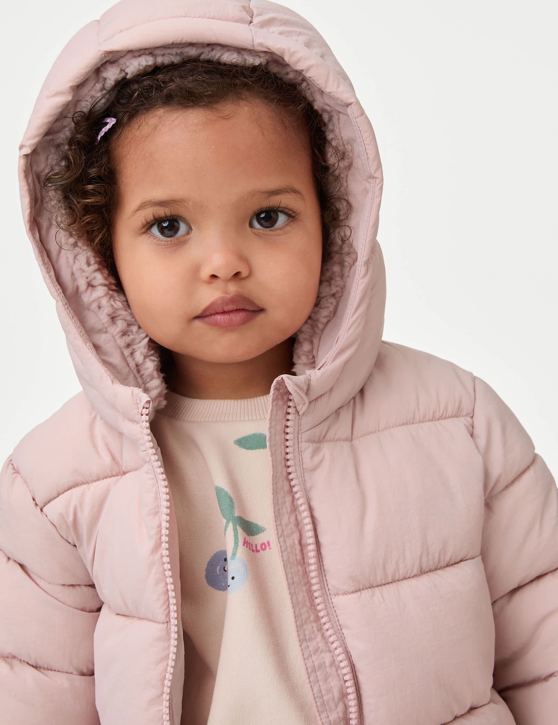 M&S Girls Stormwear Padded Hooded Jacket (0-3 Yrs) - 12-18 - Pink, Pink,Cream