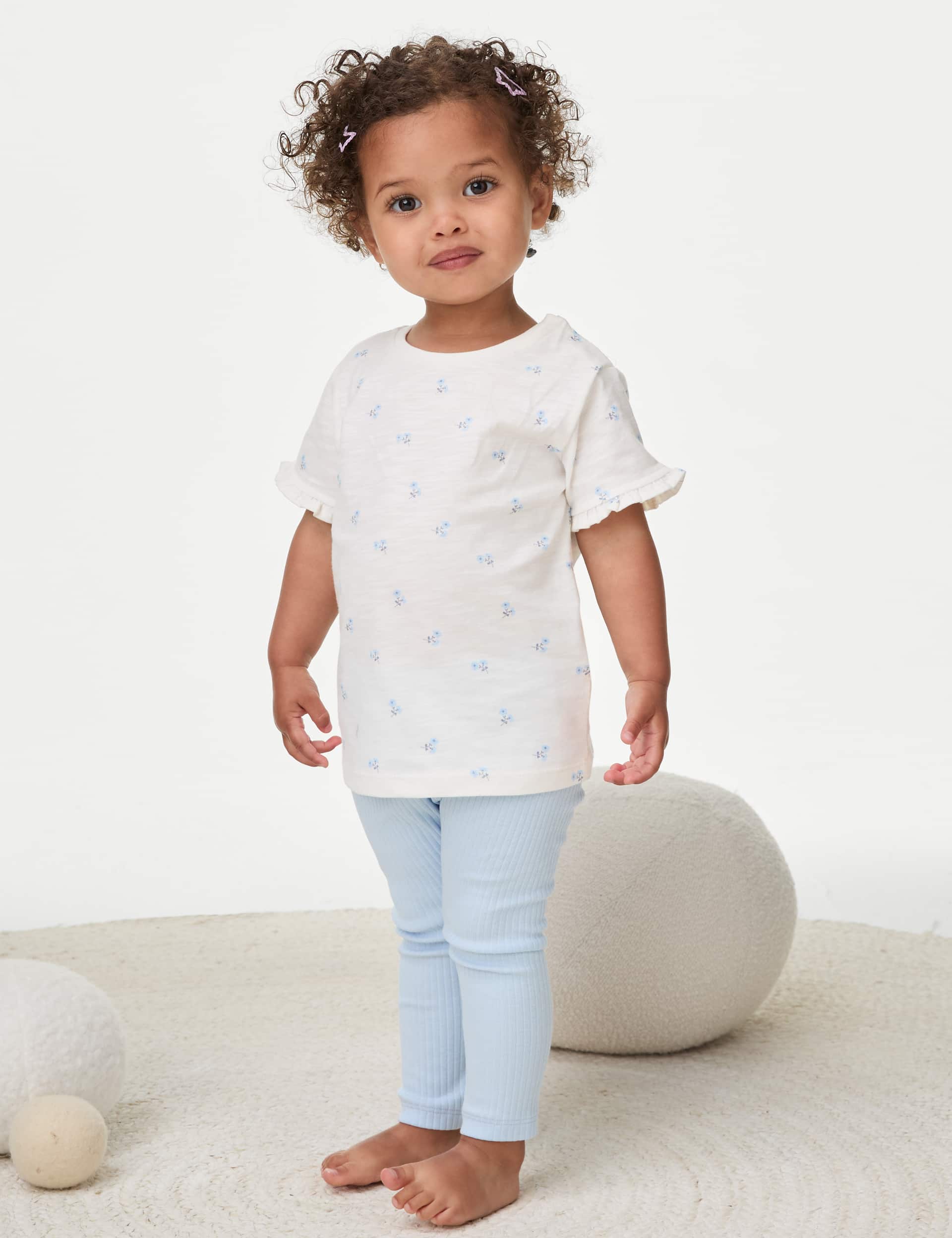 M&S Girls 2pc Cotton Rich Floral Top & Bottom Outfit (0-3 Yrs)