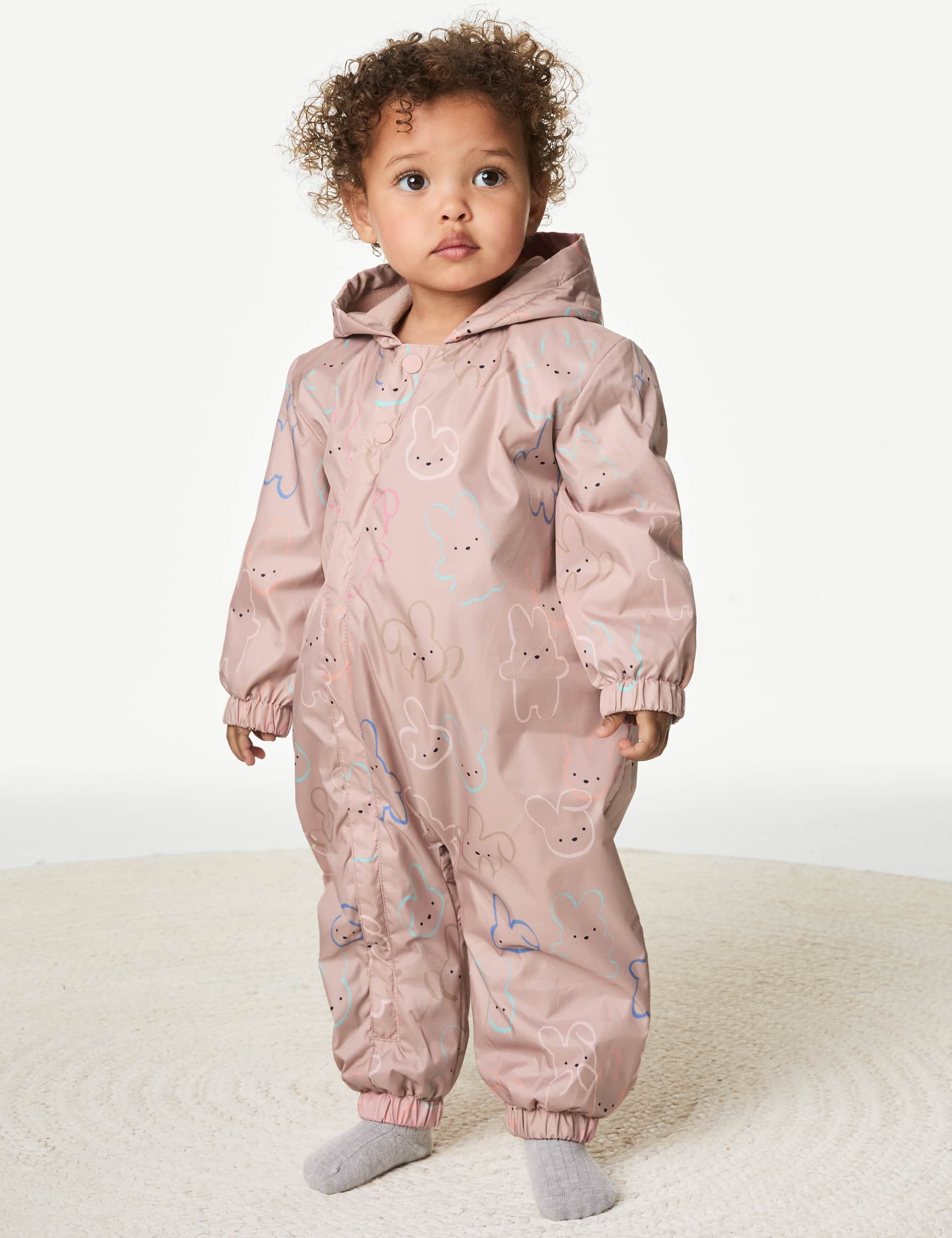 M&S Girls Bunny Stormwear Puddlesuit (0-5 Yrs) - 12-18 - Pink Mix, Pink Mix