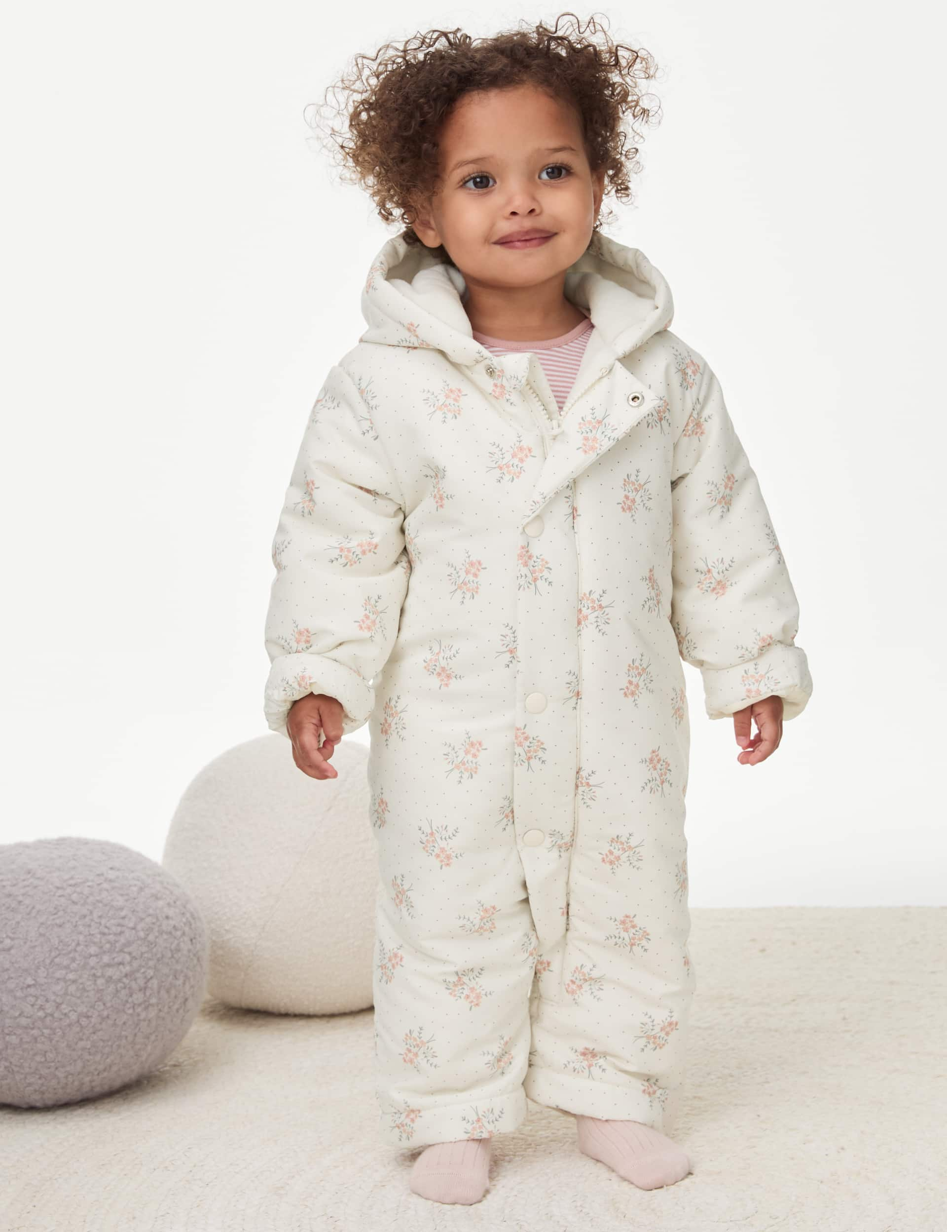 M&S Girls Ditsy Floral Snowsuit (0-3 Yrs) - 12-18 - Cream Mix, Cream Mix